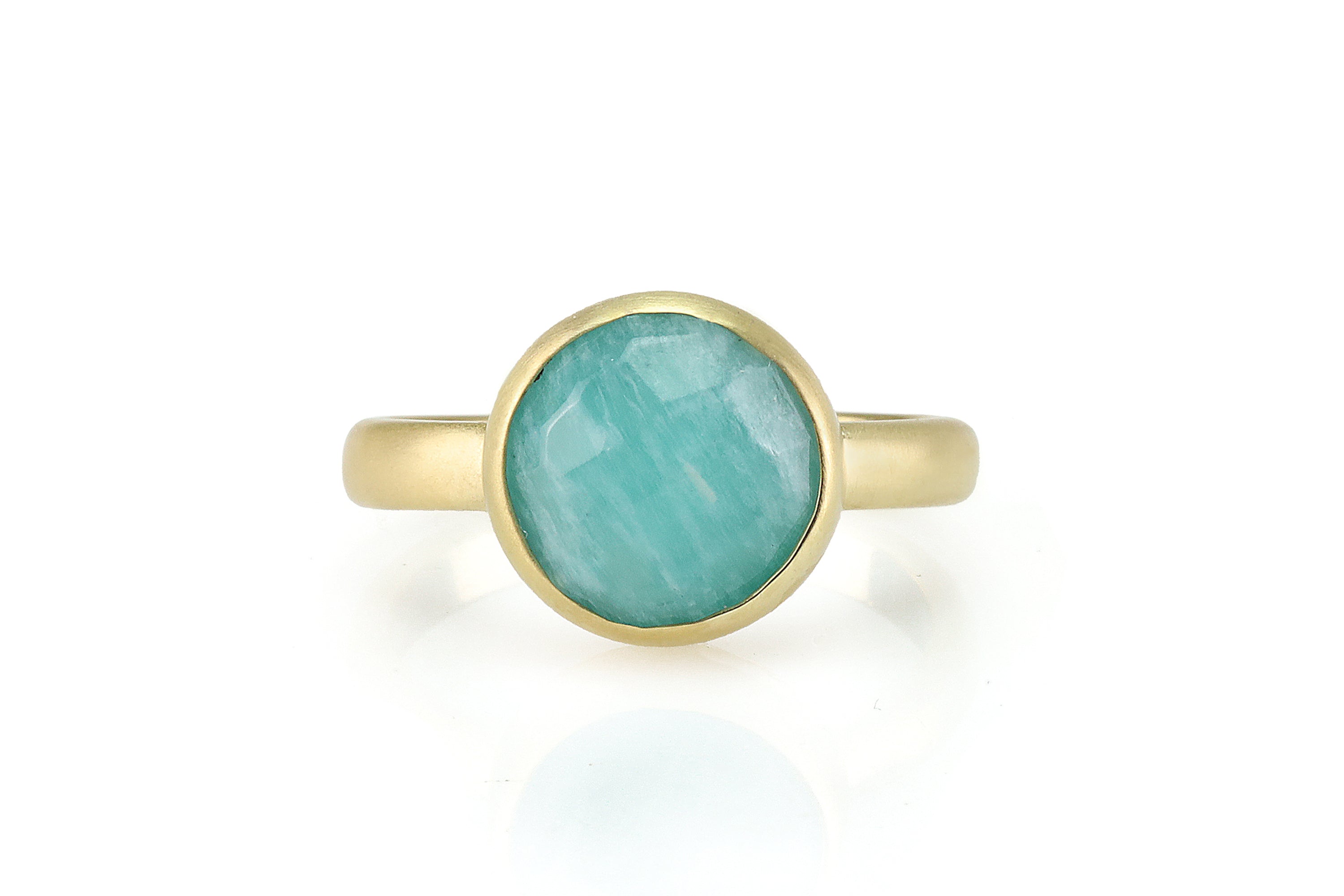 Gold Bezel Ring with Round Cut Amazonite Rings Anemone Limited