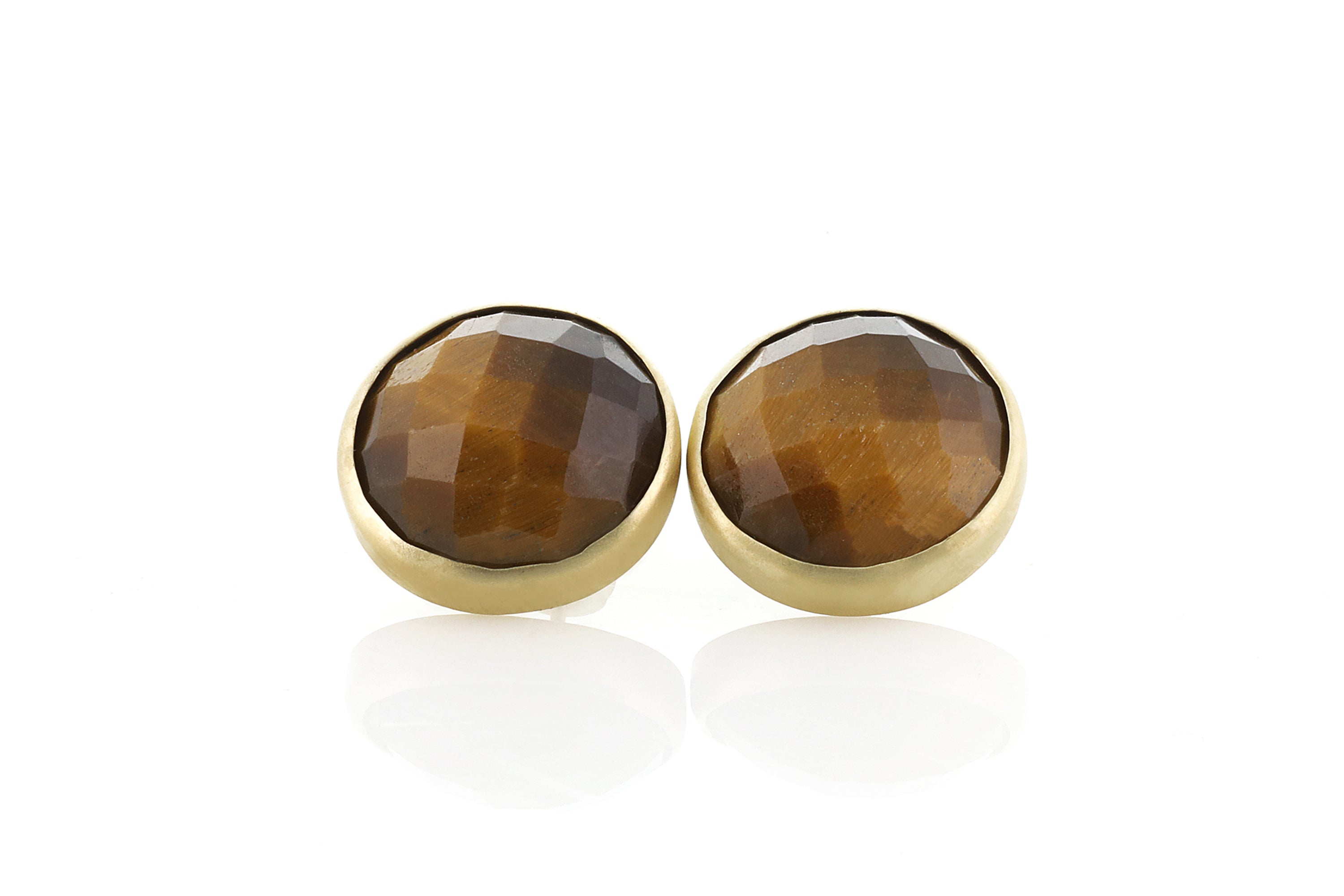 Tiger Eye Gemstone Earrings in Bezel Gold Setting Earrings Anemone Limited