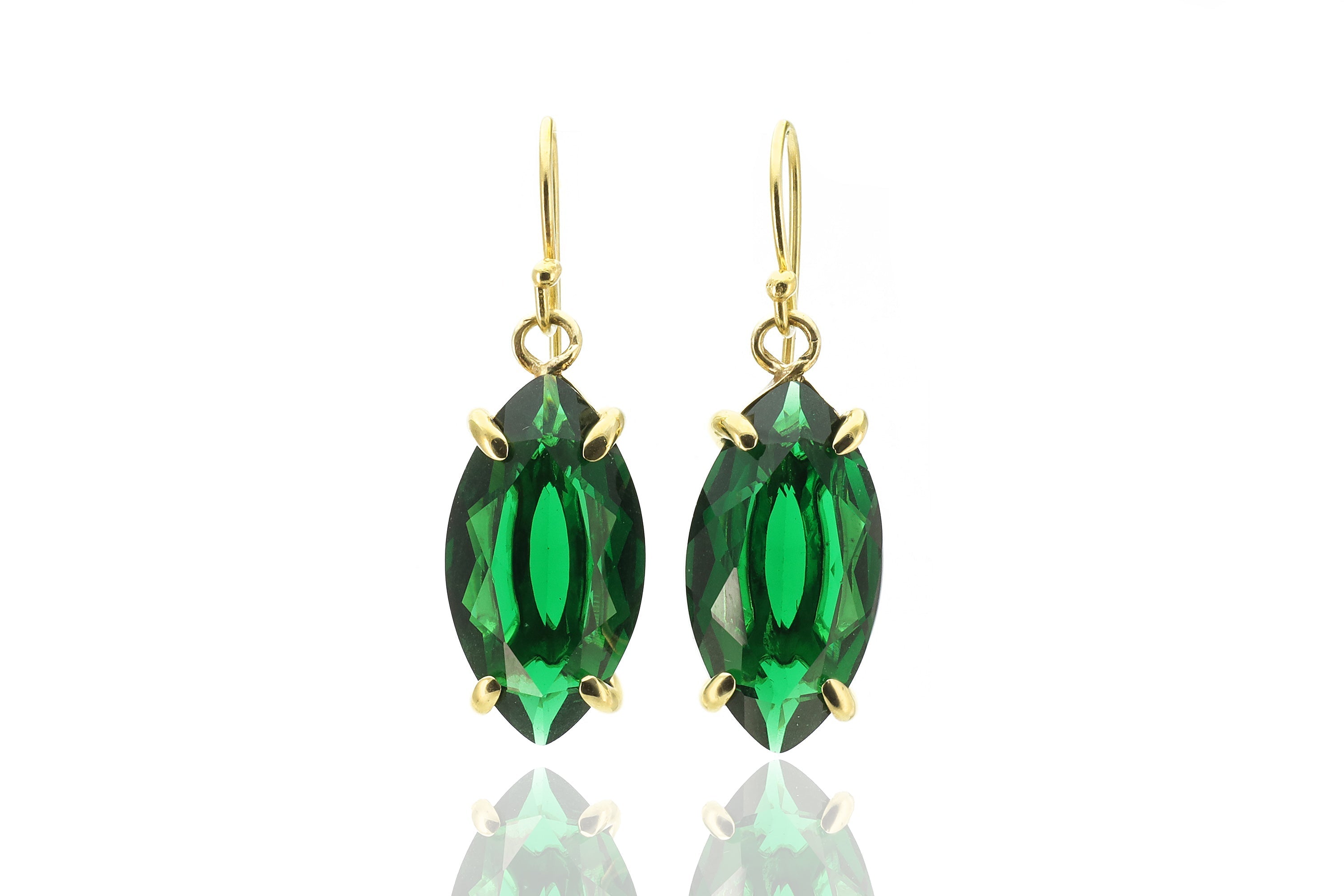 Green Emerald Marquise Cut Gold Dangle Earrings Earrings Anemone Jewelry