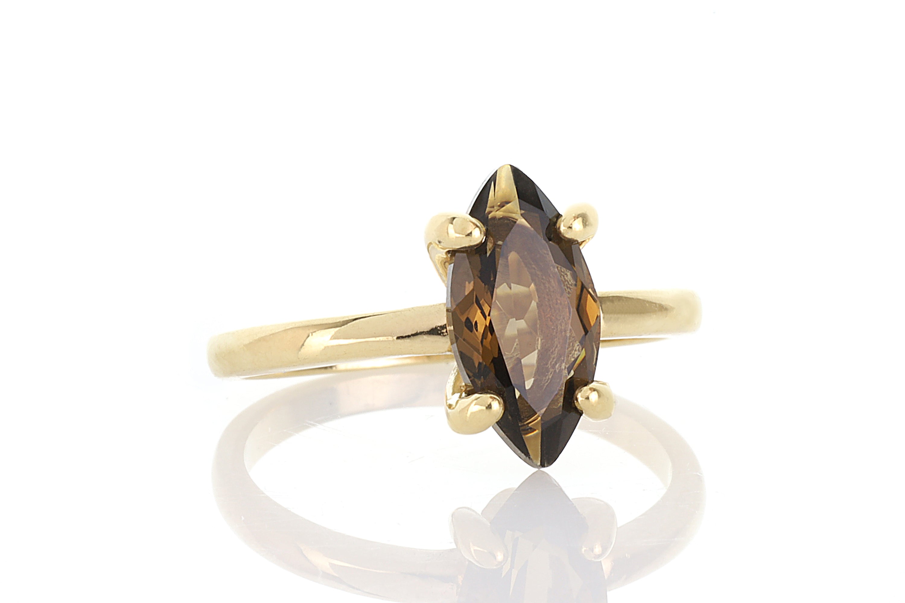 Gold Smoky Quartz Ring in Simple Prongs Rings Anemone Unique