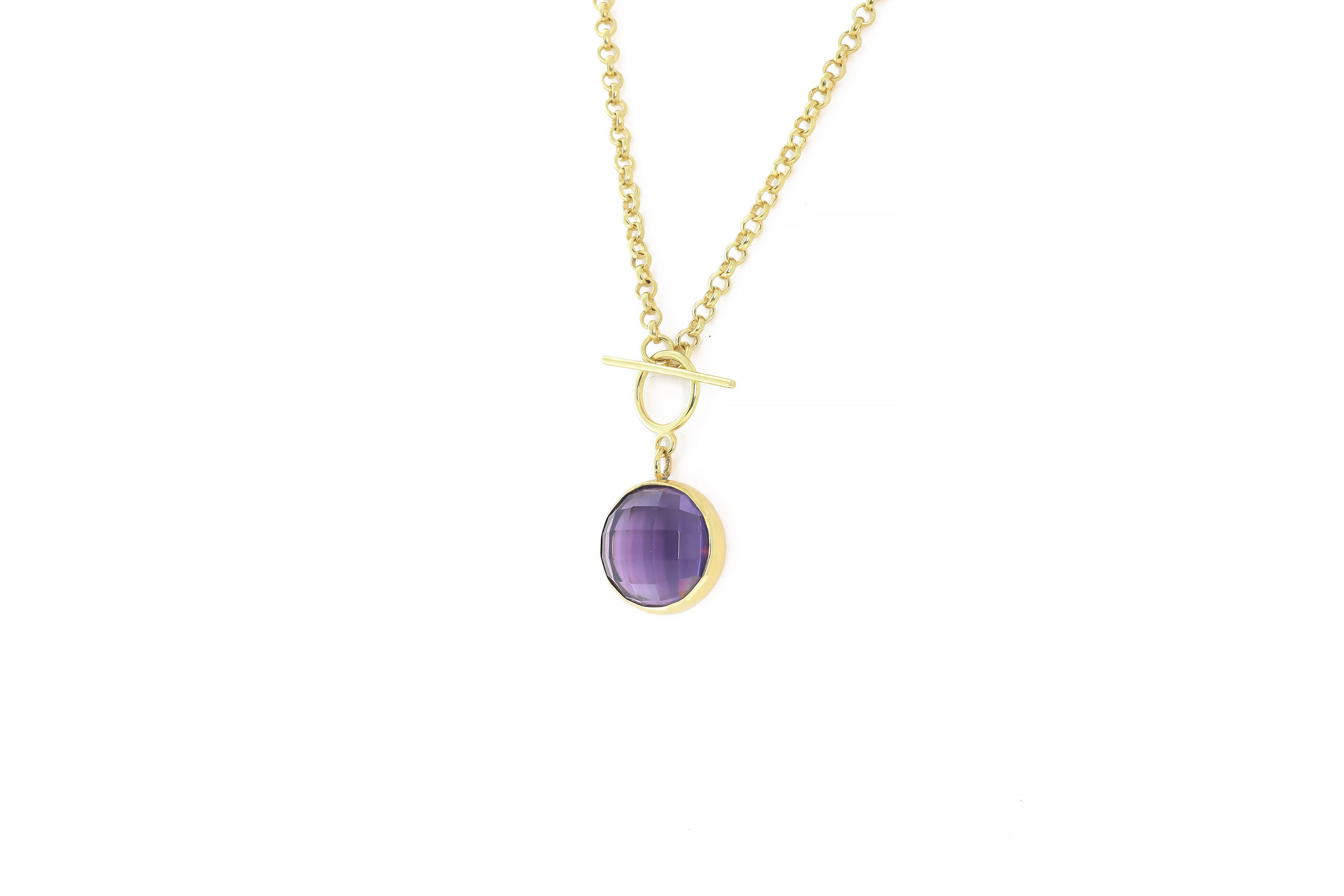 Toggle Clasp Necklace with Round Bezel Set Amethyst Pendant necklaces Anemone Limited