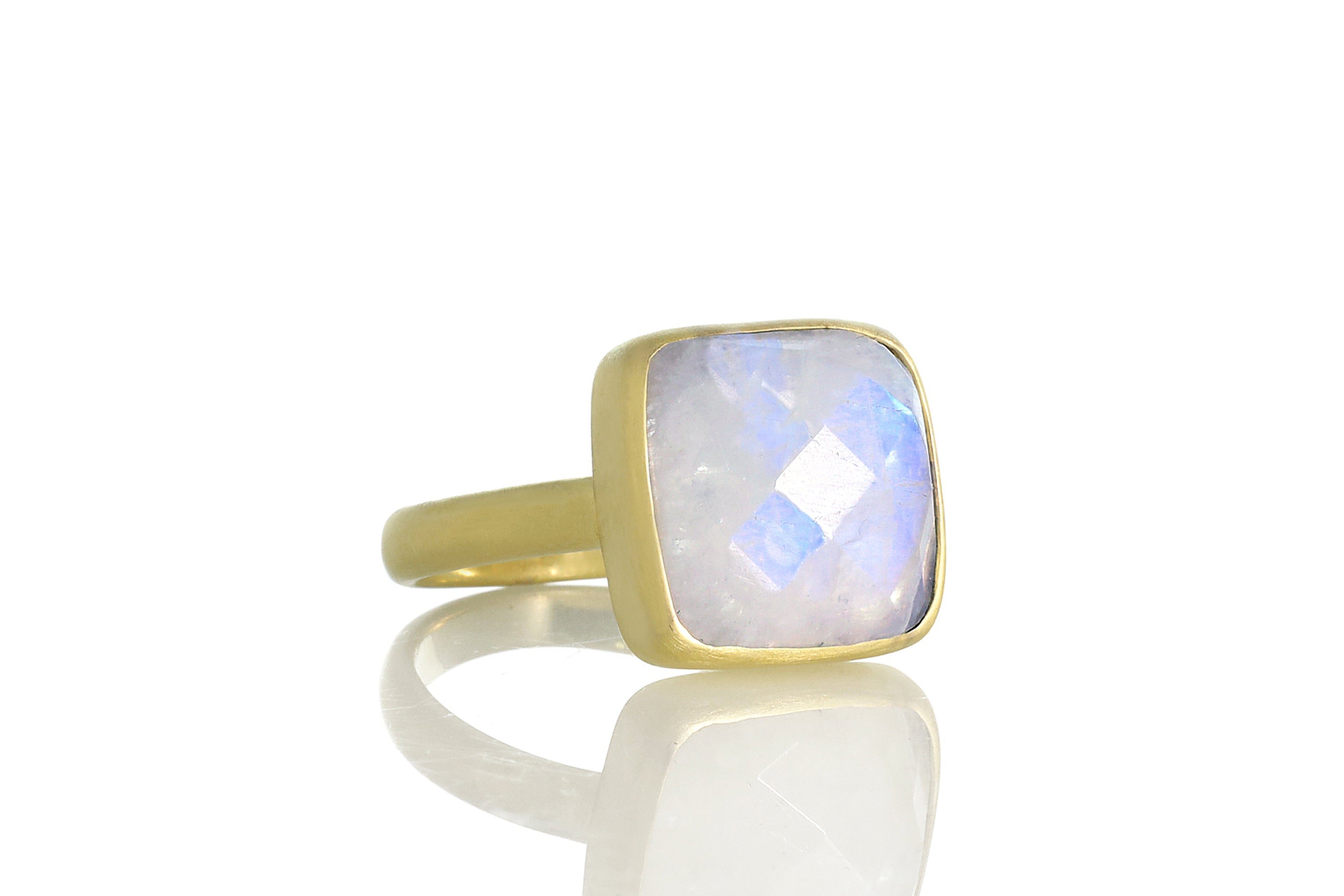 Gold Bezel Rainbow Moonstone Square Ring Rings Anemone Limited
