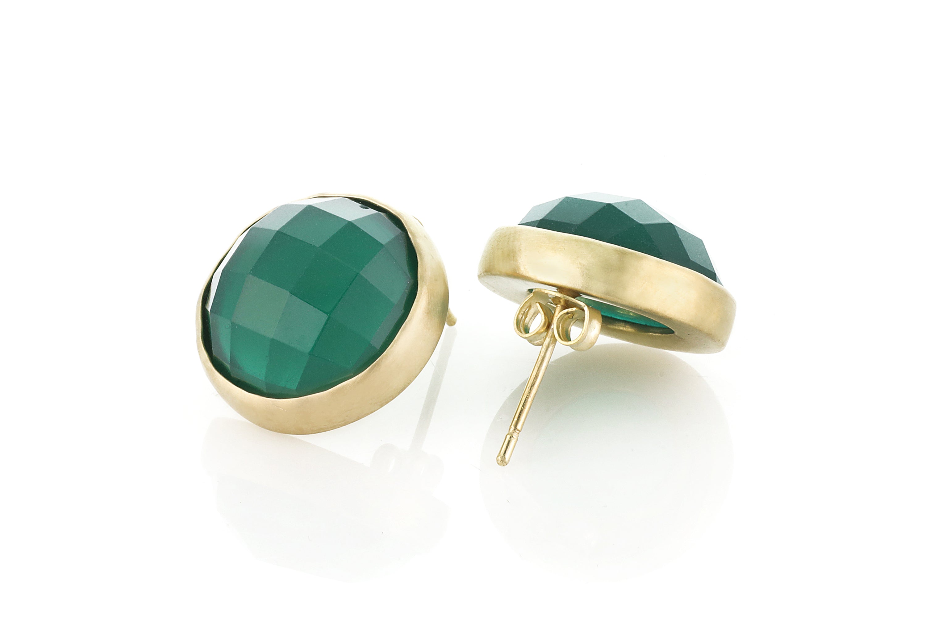 Vibrant 14k Gold Stud Green Onyx Bezel Set Earrings Earrings Anemone Limited