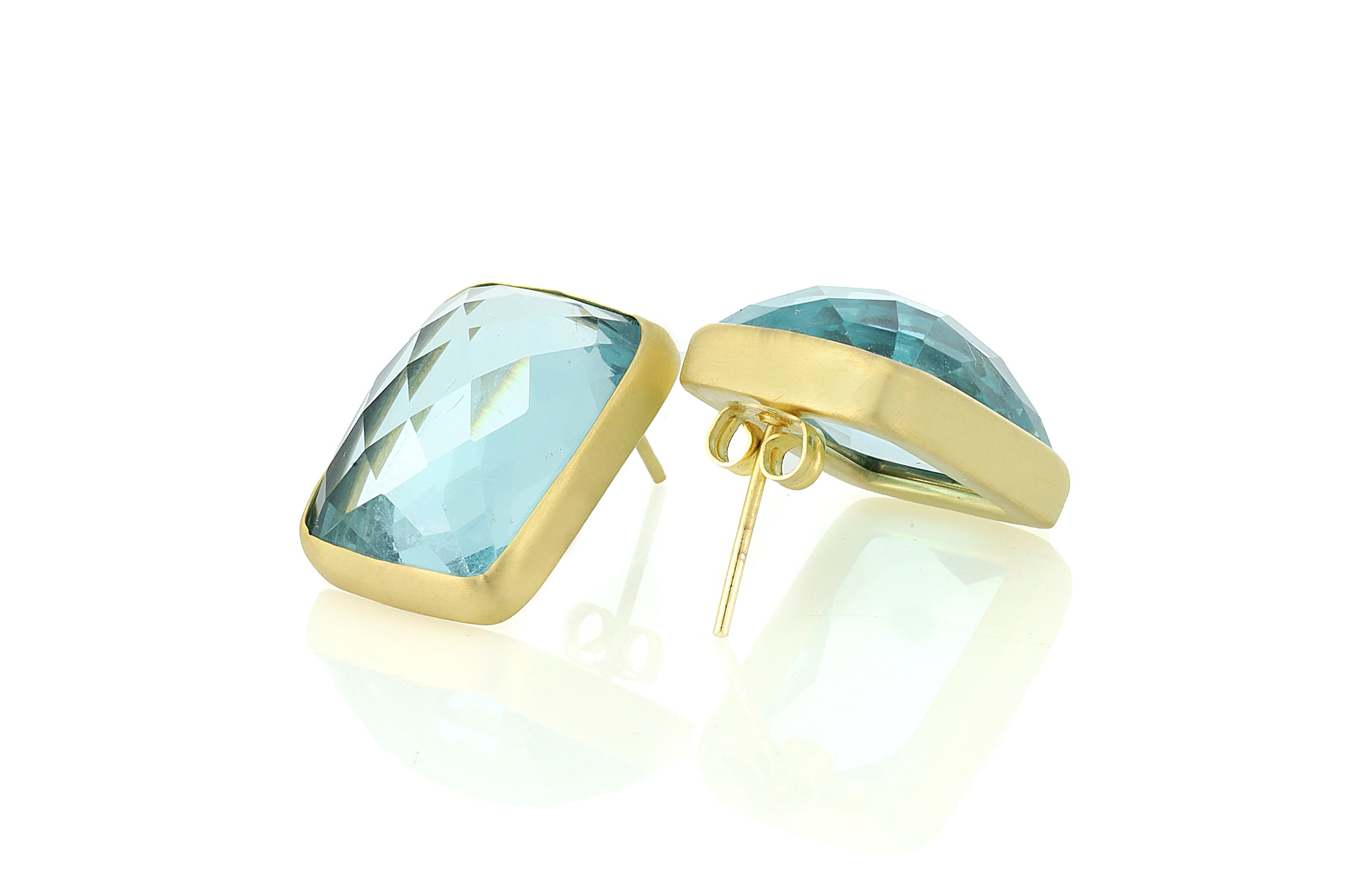 Blue Topaz Bezel Gold Stud Earrings Earrings Anemone Limited