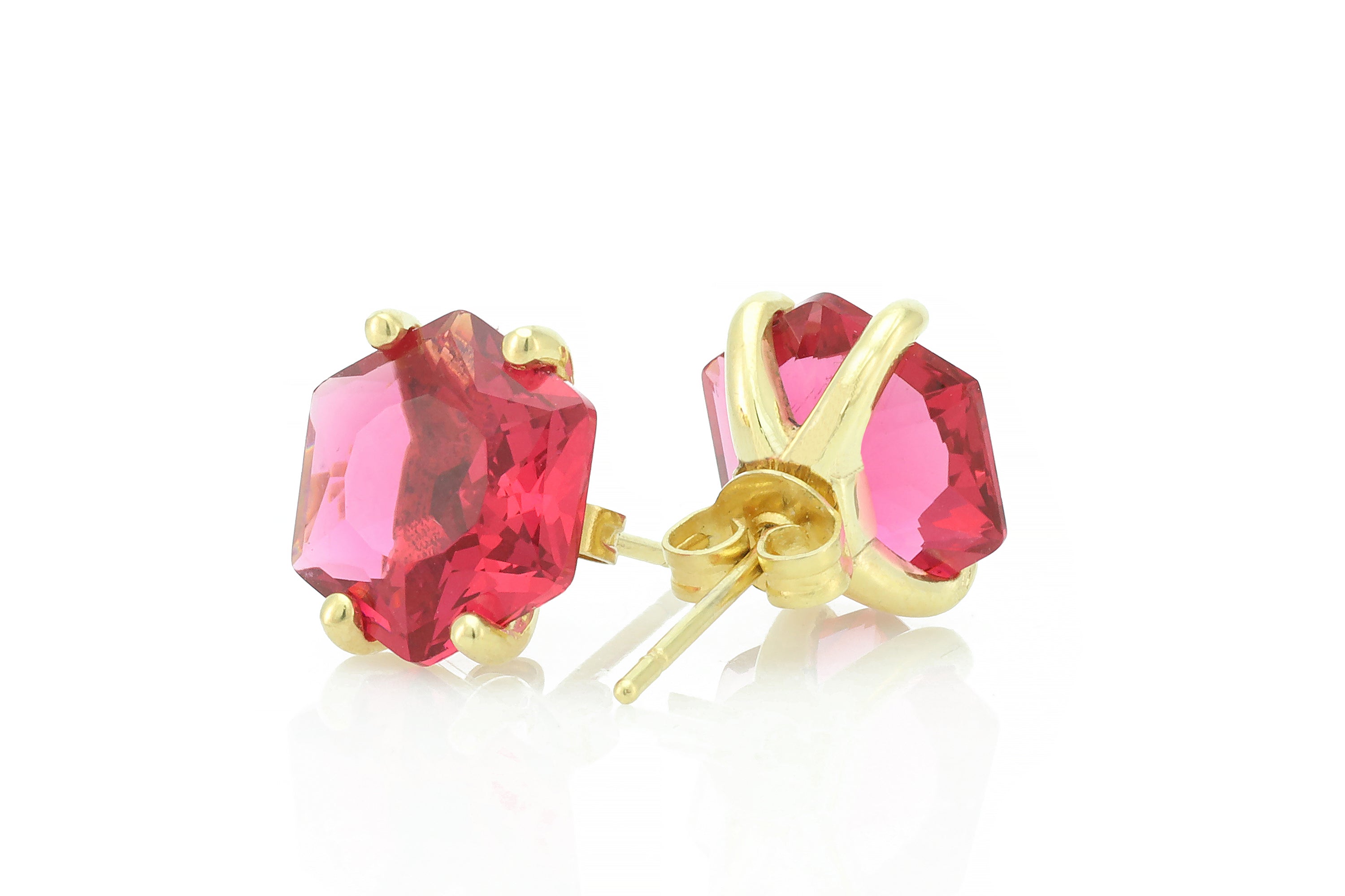 Hexagon Cut Pink Tourmaline Stud Gold Earrings Earrings Anemone Unique