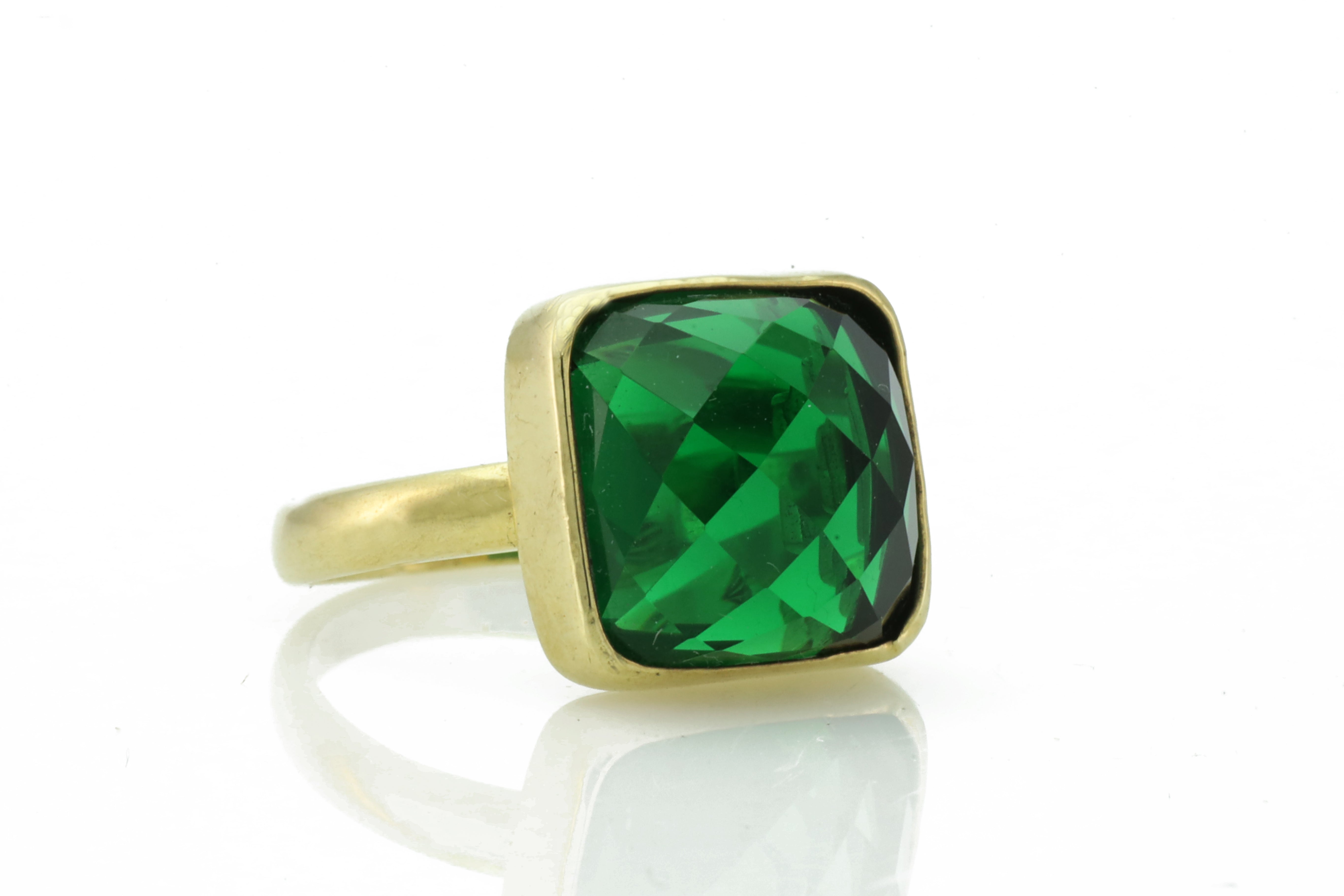 Square Cut Bezel Set Emerald Gemstone Gold Ring Rings Anemone Limited