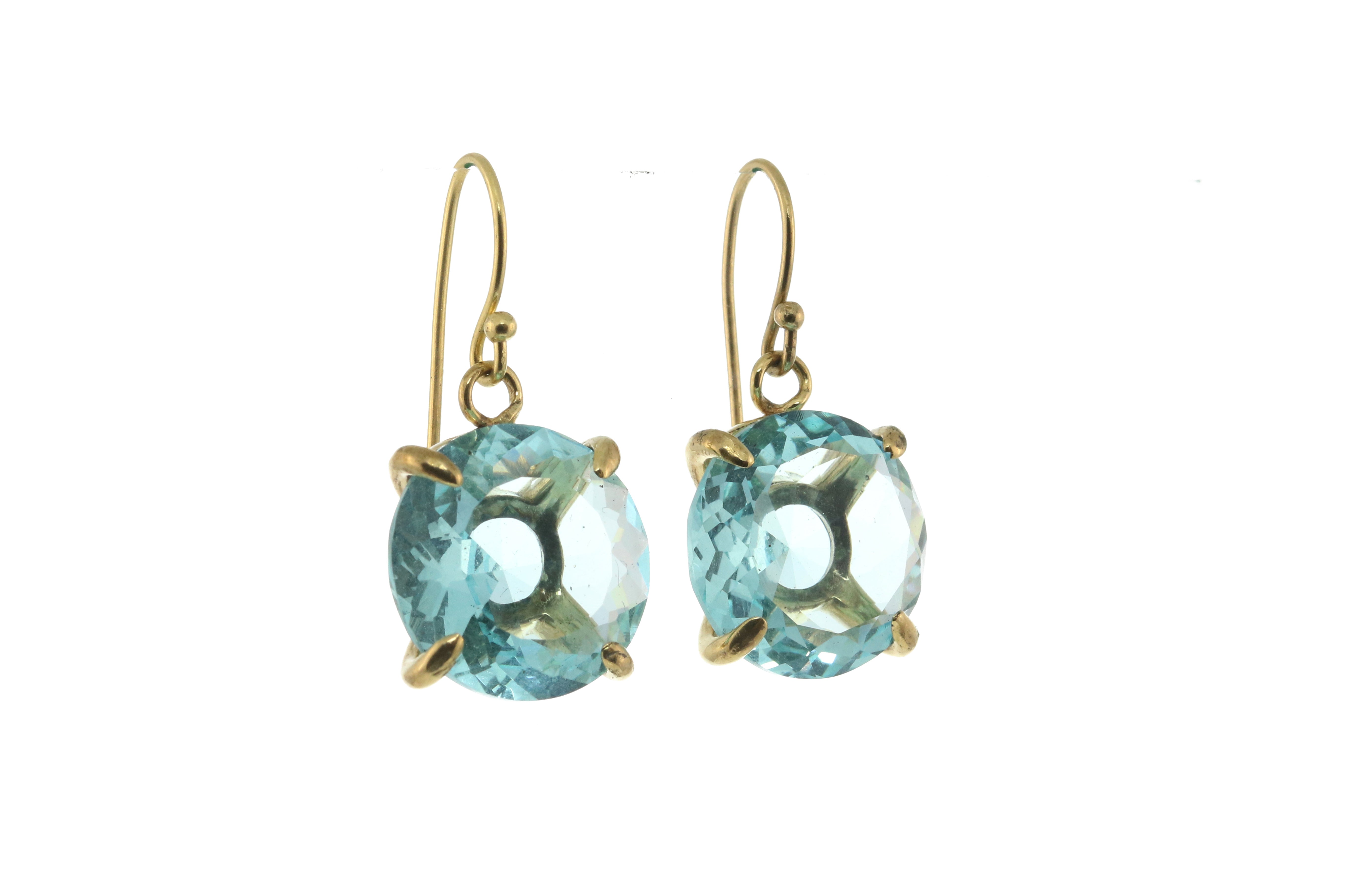 Round Blue Topaz Gold Dangling Earrings Earrings Anemone Jewelry