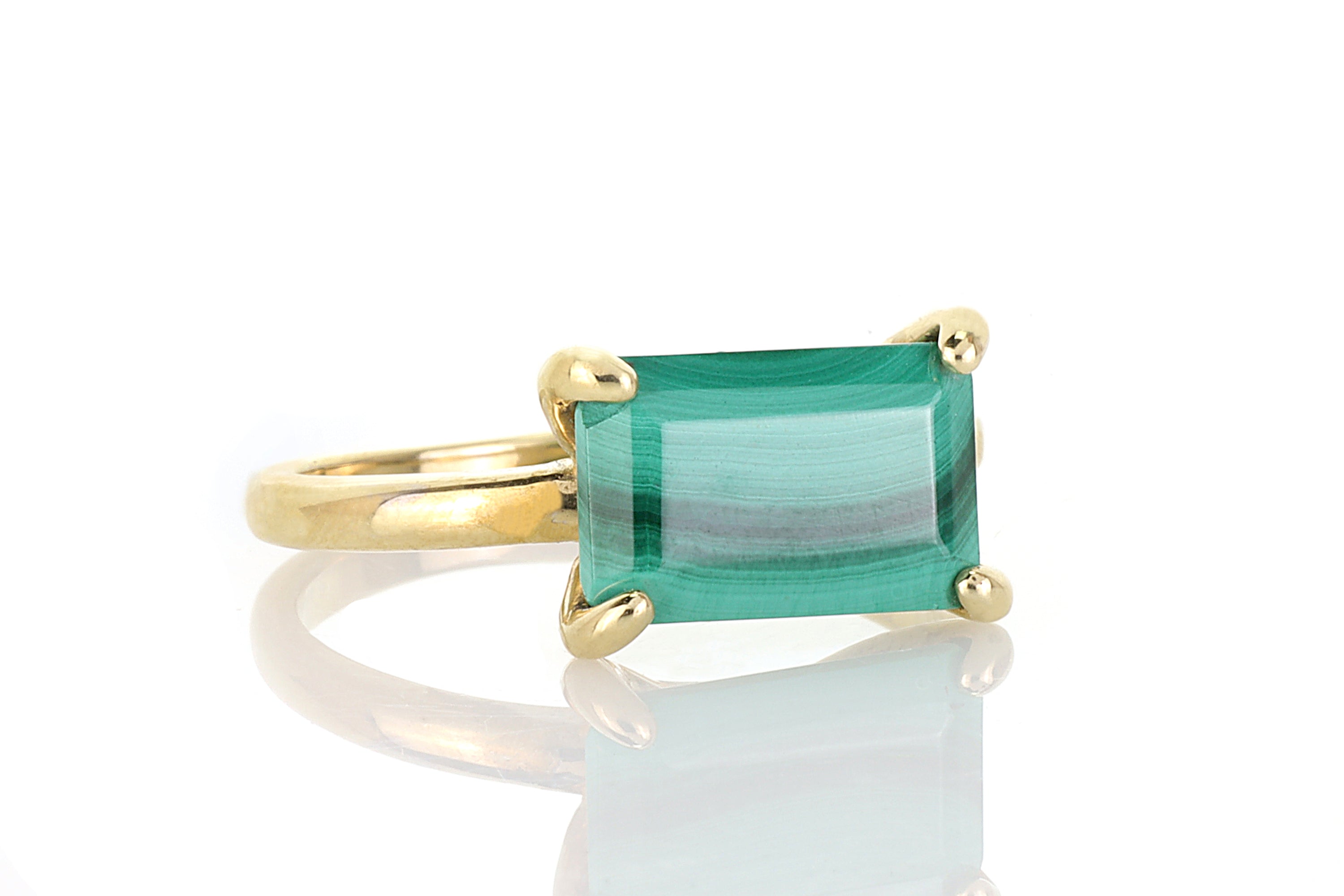 Yellow Gold Rectangle Malachite Ring Rings Anemone Unique