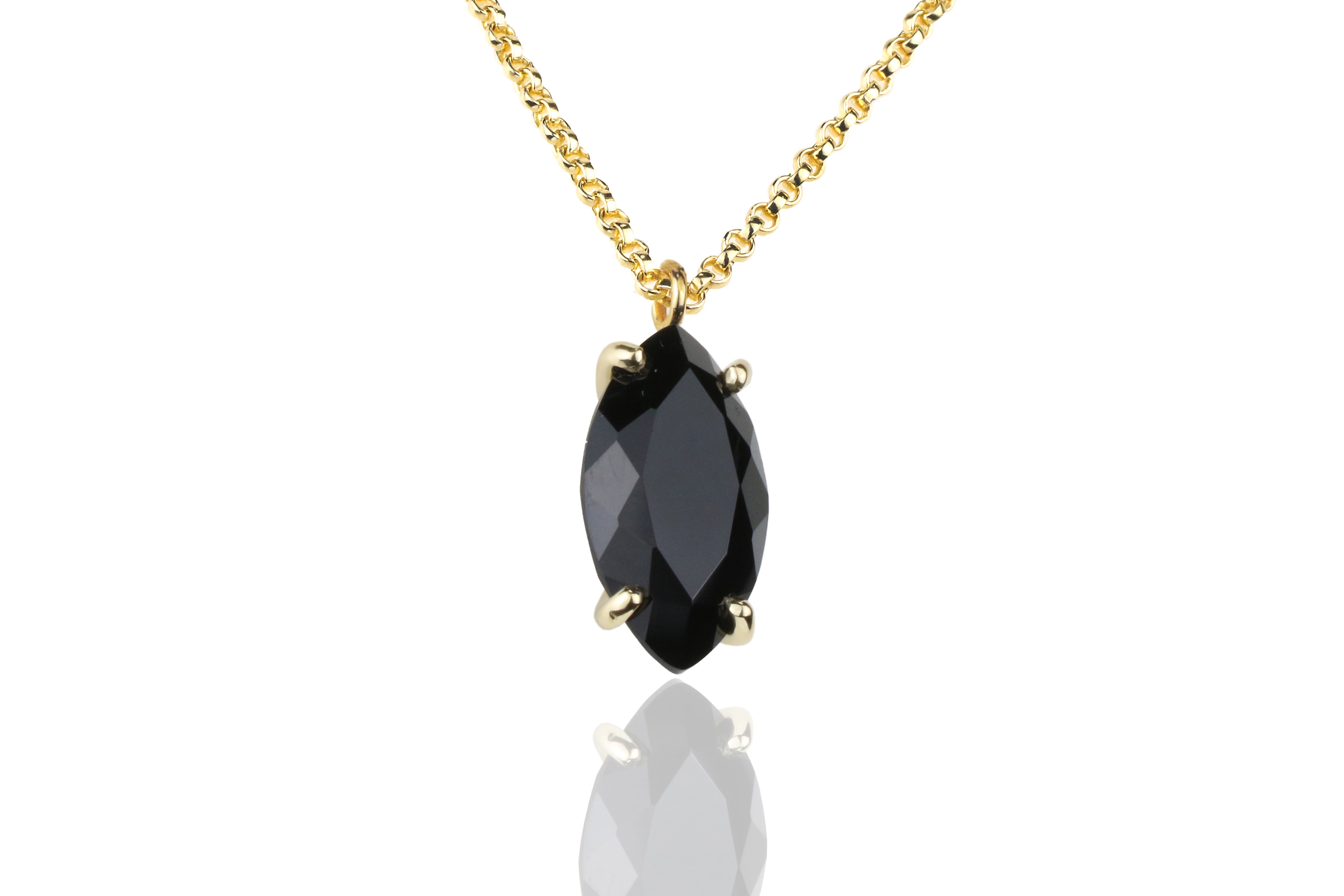 Marquise Gold Pendant Black Onyx Necklace necklaces Anemone Jewelry