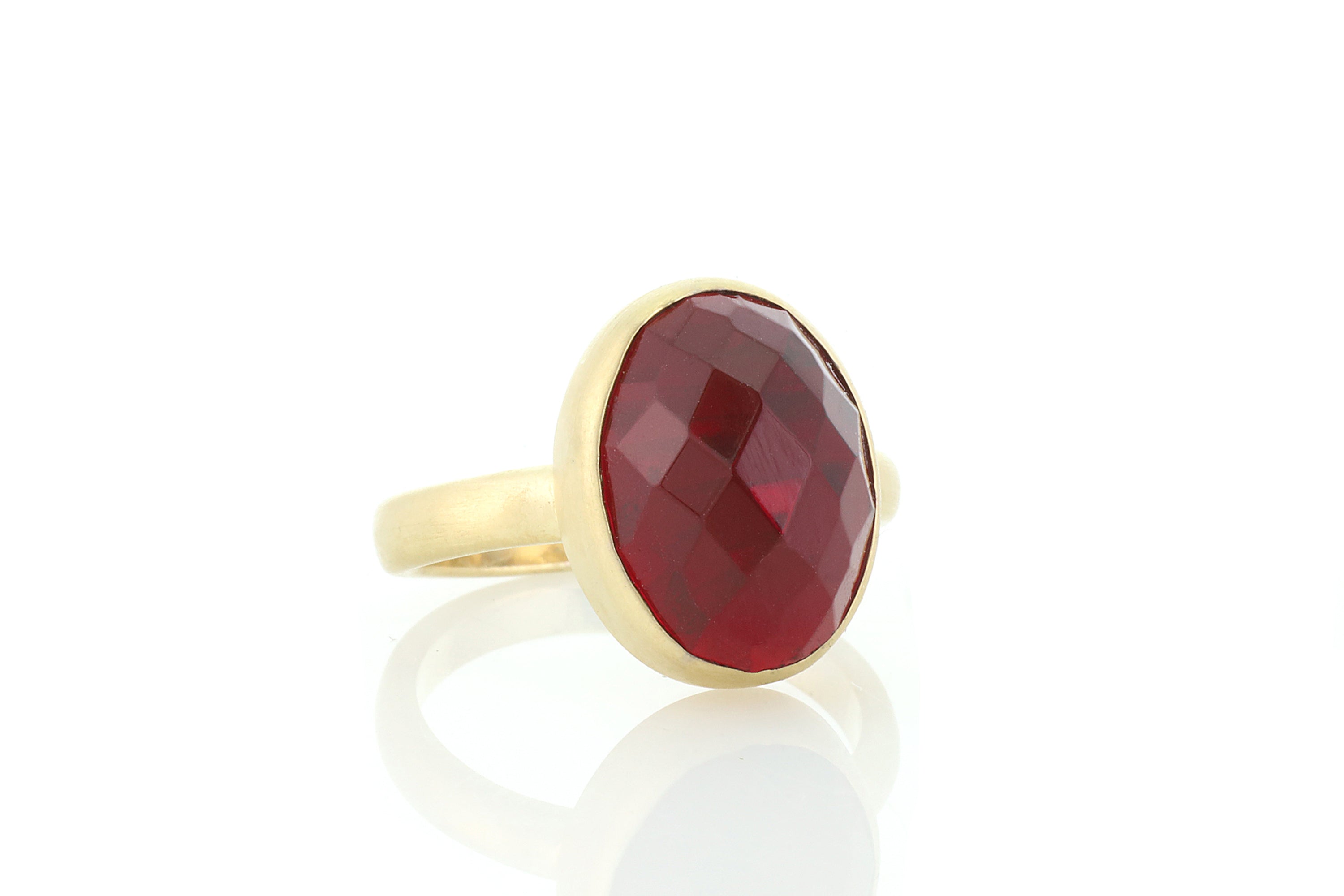 Oval Cut Garnet Gemstone Ring in Bezel Gold Setting Rings Anemone Limited