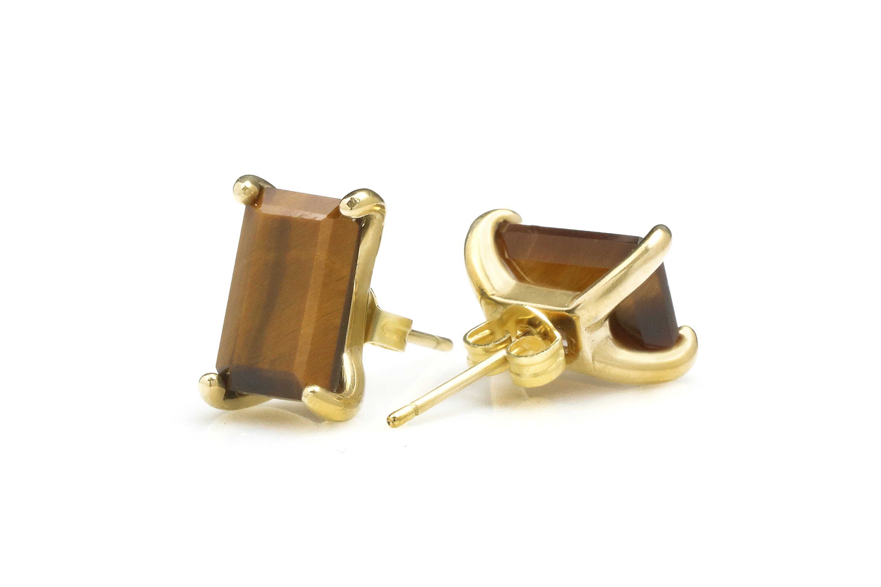 Tiger Eye Gemstone Unique Earrings in Gold Earrings Anemone Unique