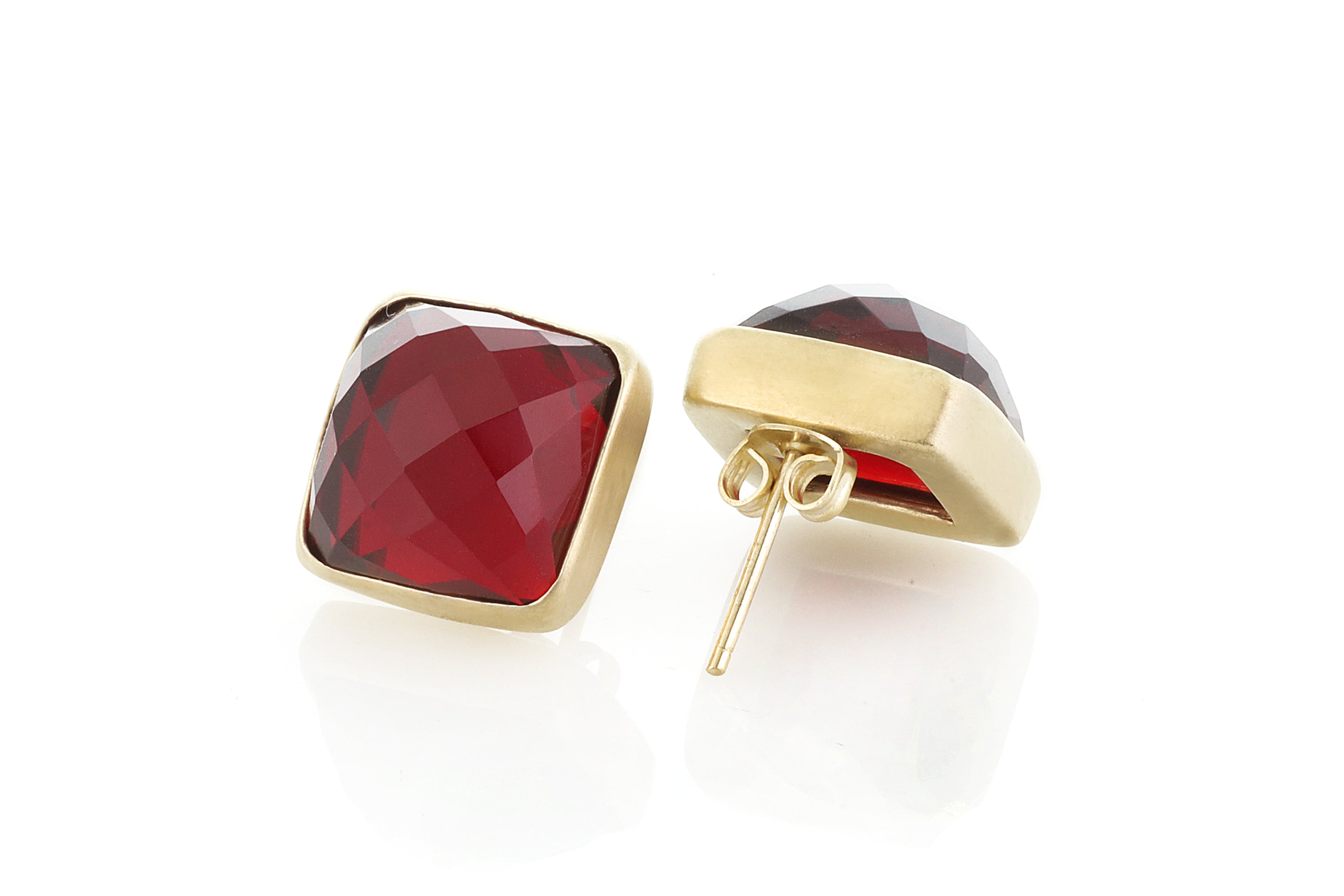 Square Garnet Earrings in 18k Gold Earrings Anemone Limited