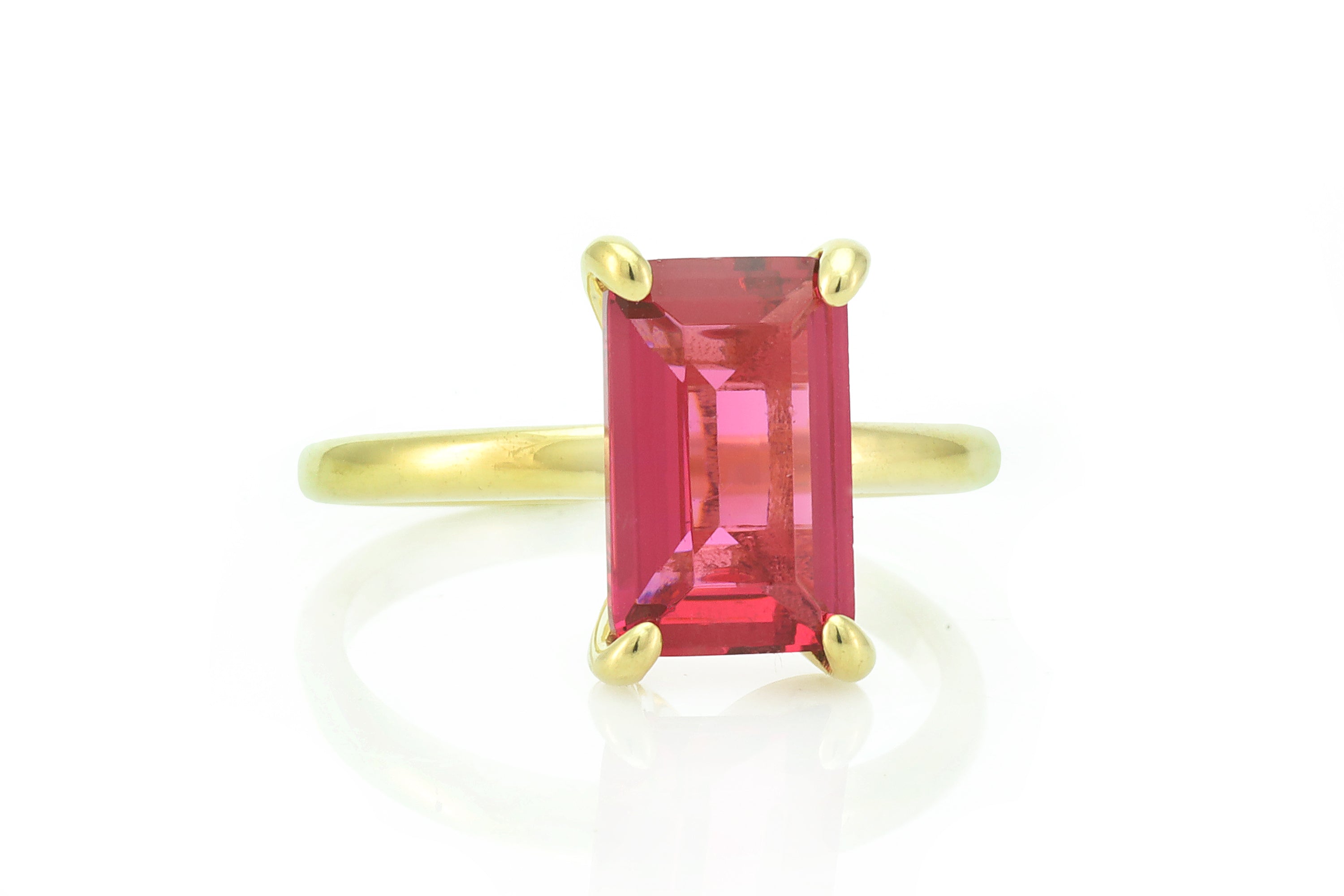 Pink Tourmaline Rectangular Gold Stacking Ring Rings Anemone Unique