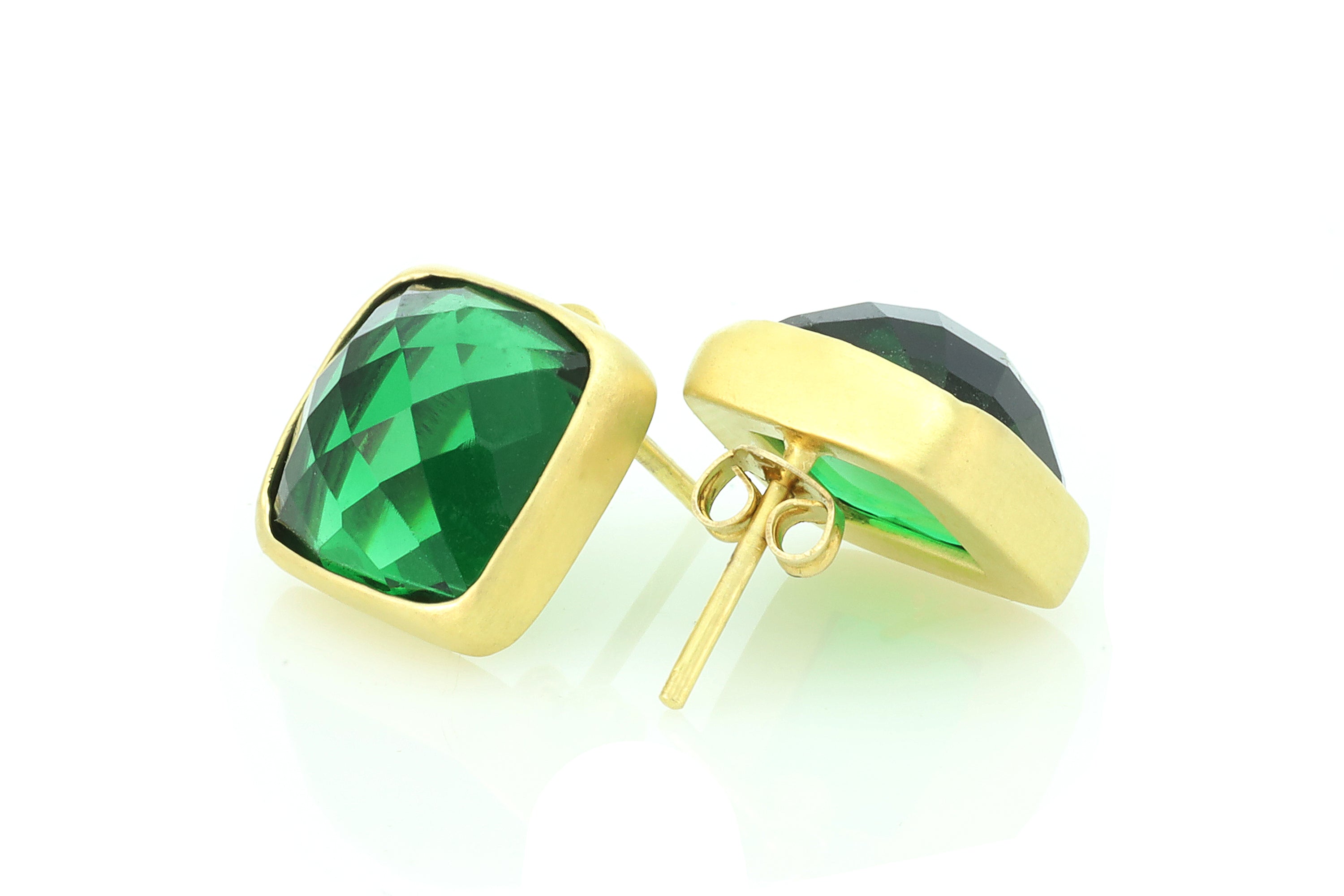Square Cut Emerald Faceted Gold Earrings Earrings Anemone Limited