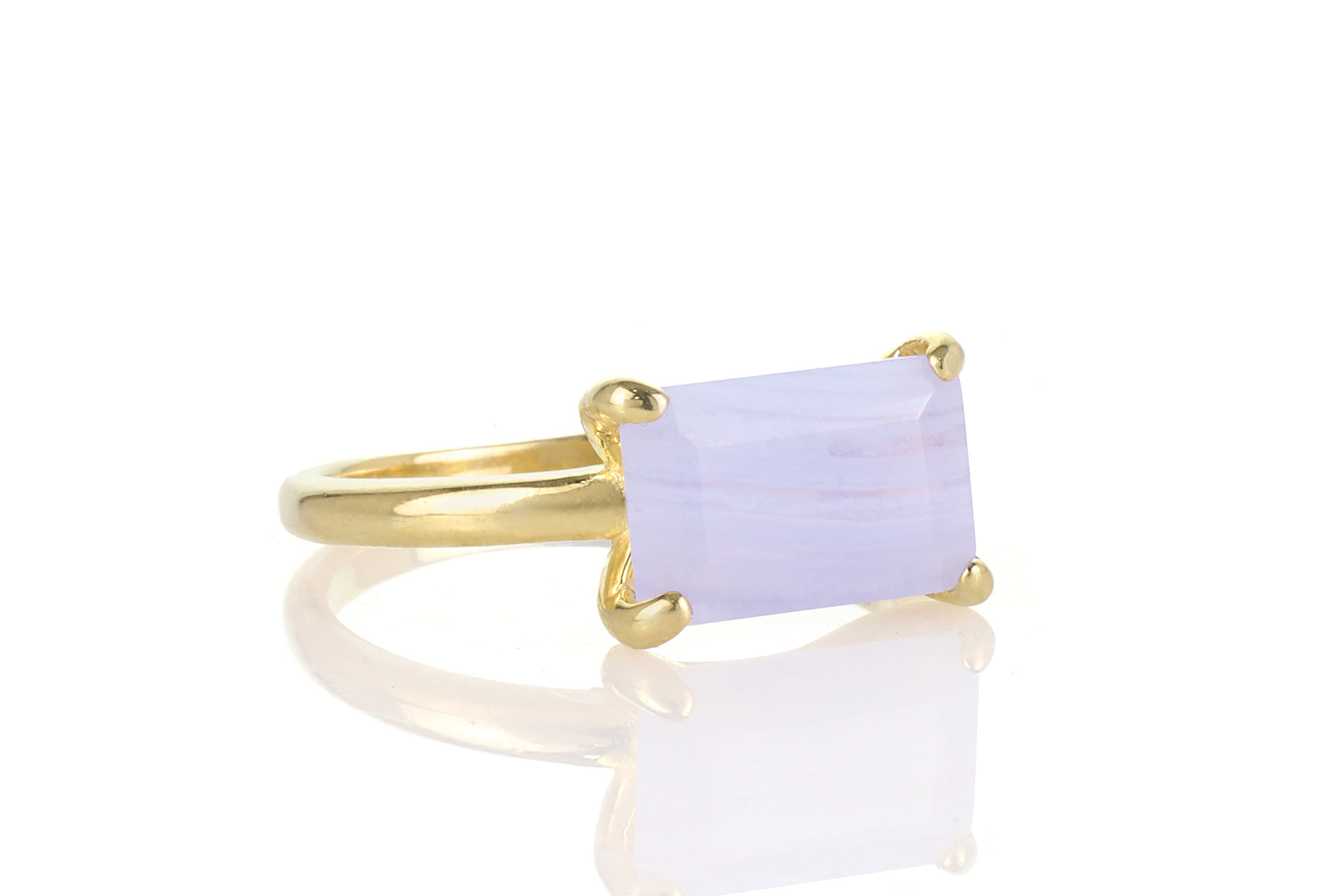 Horizontal Blue Lace Agate Rectangle Ring Rings Anemone Unique
