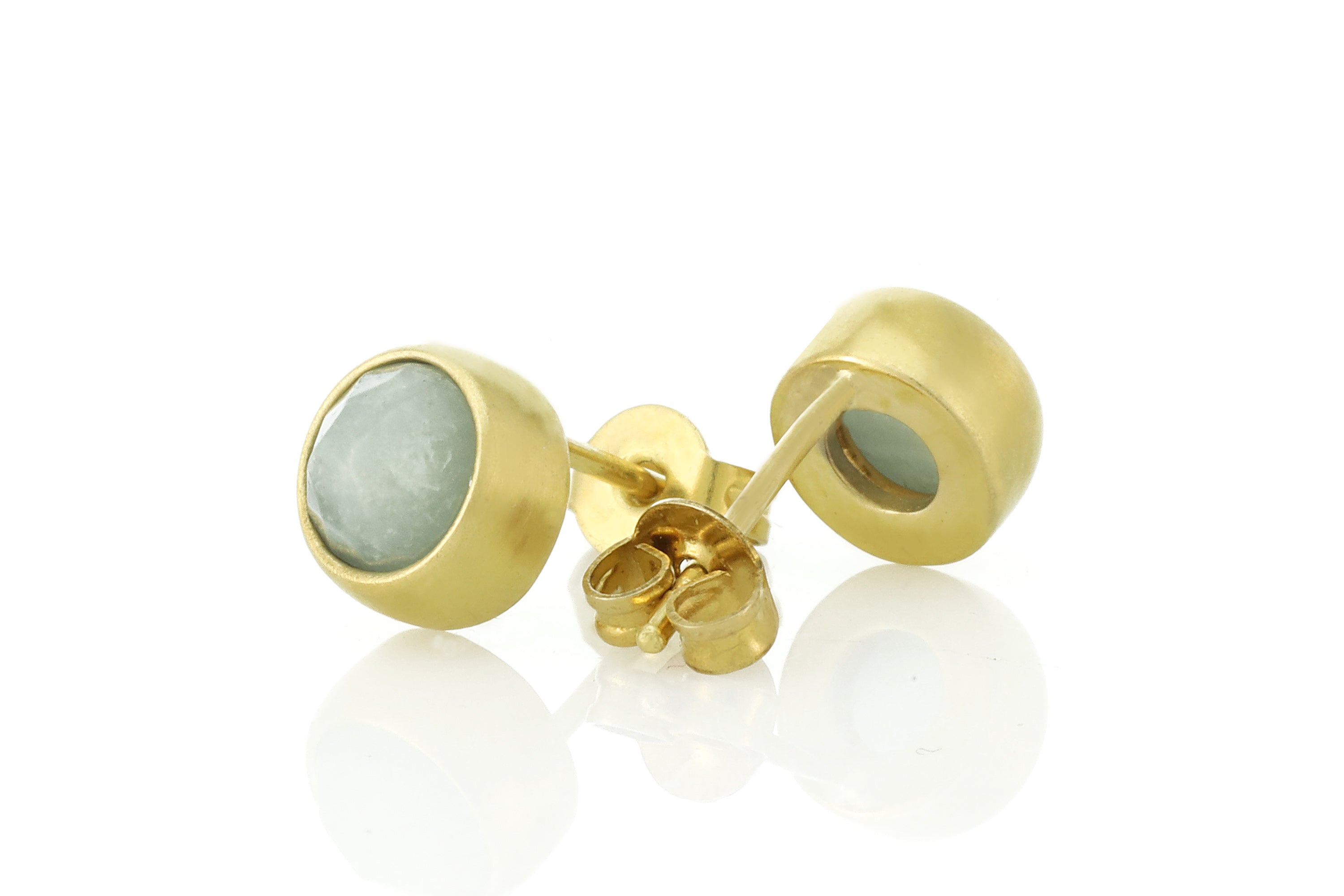 Dainty Round Aquamarine Gold Stud Earrings Earrings Anemone Limited