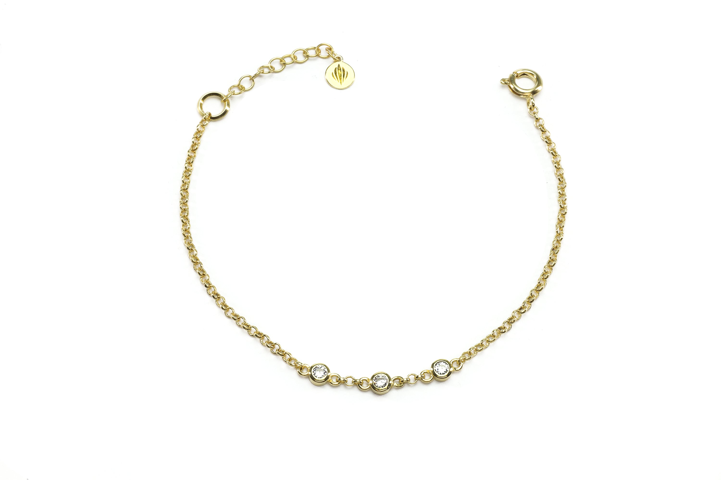 Minimalist 14k Gold Chain Bracelet with Three Cubic Zirconia Stones Bracelets Anemone Unique