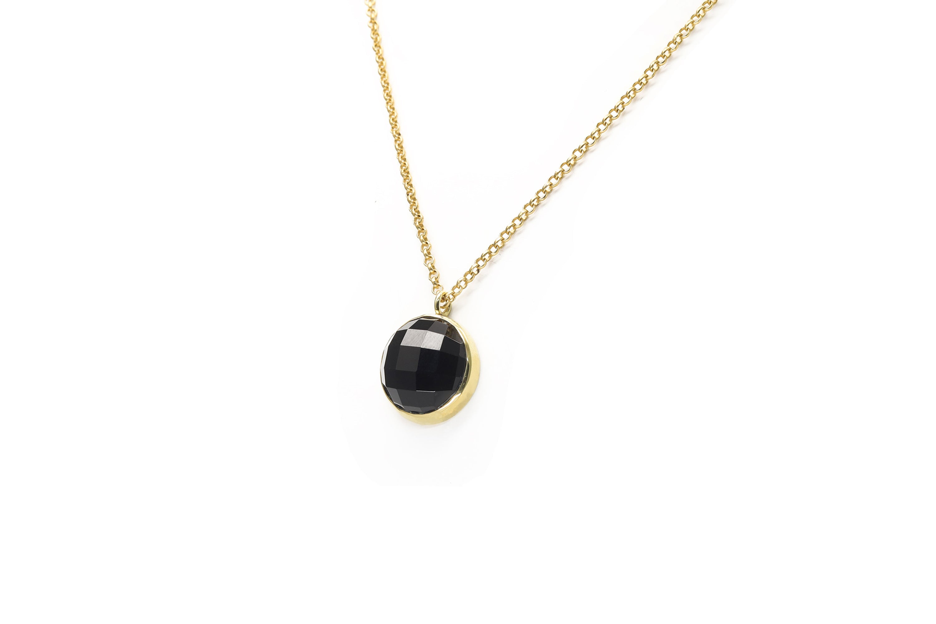 Black Onyx Semiprecious Long Gold Pendant Necklace necklaces Anemone Limited
