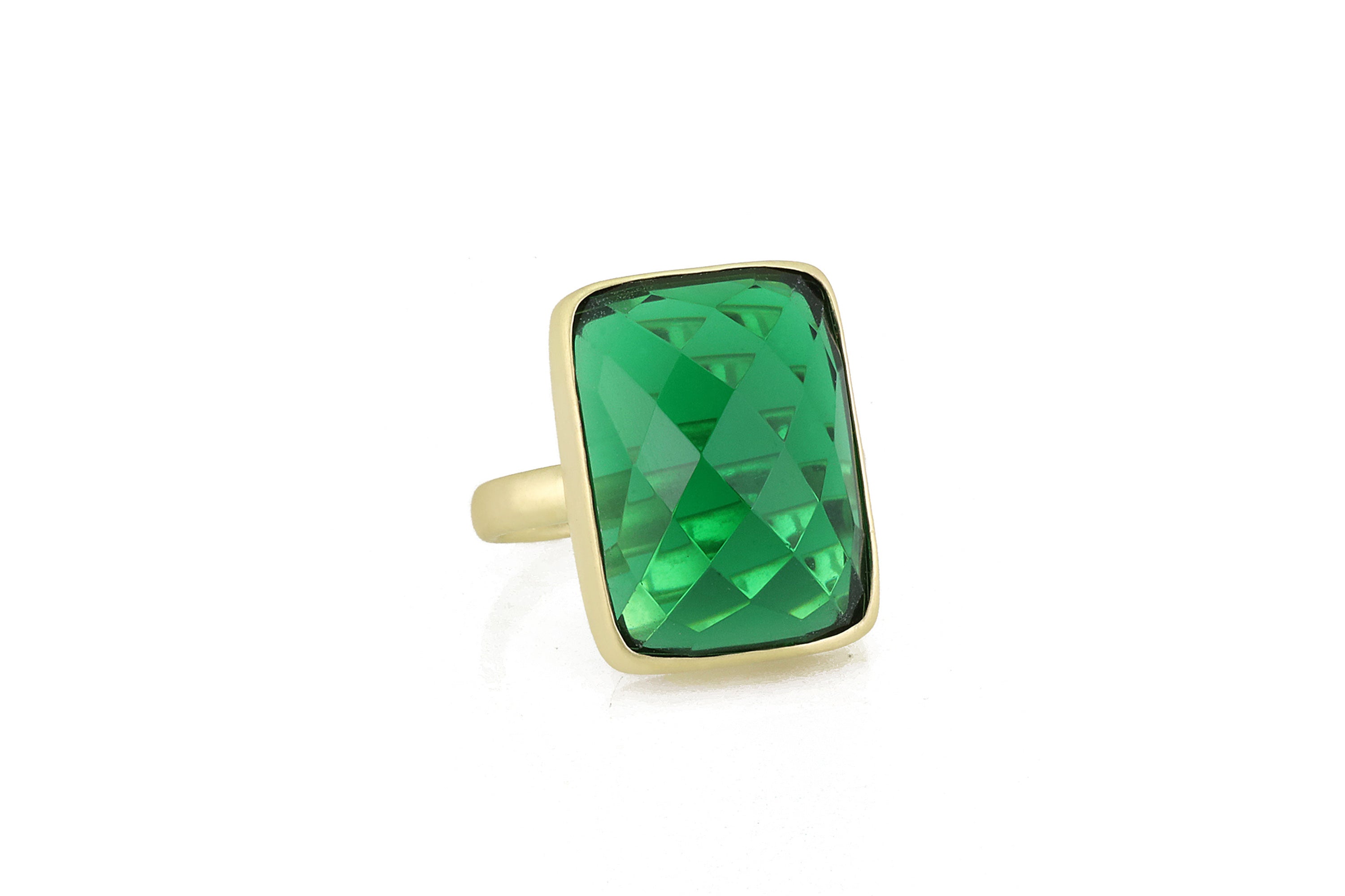 Gold Emerald Rectangle Bezel Set Ring Rings Anemone Limited