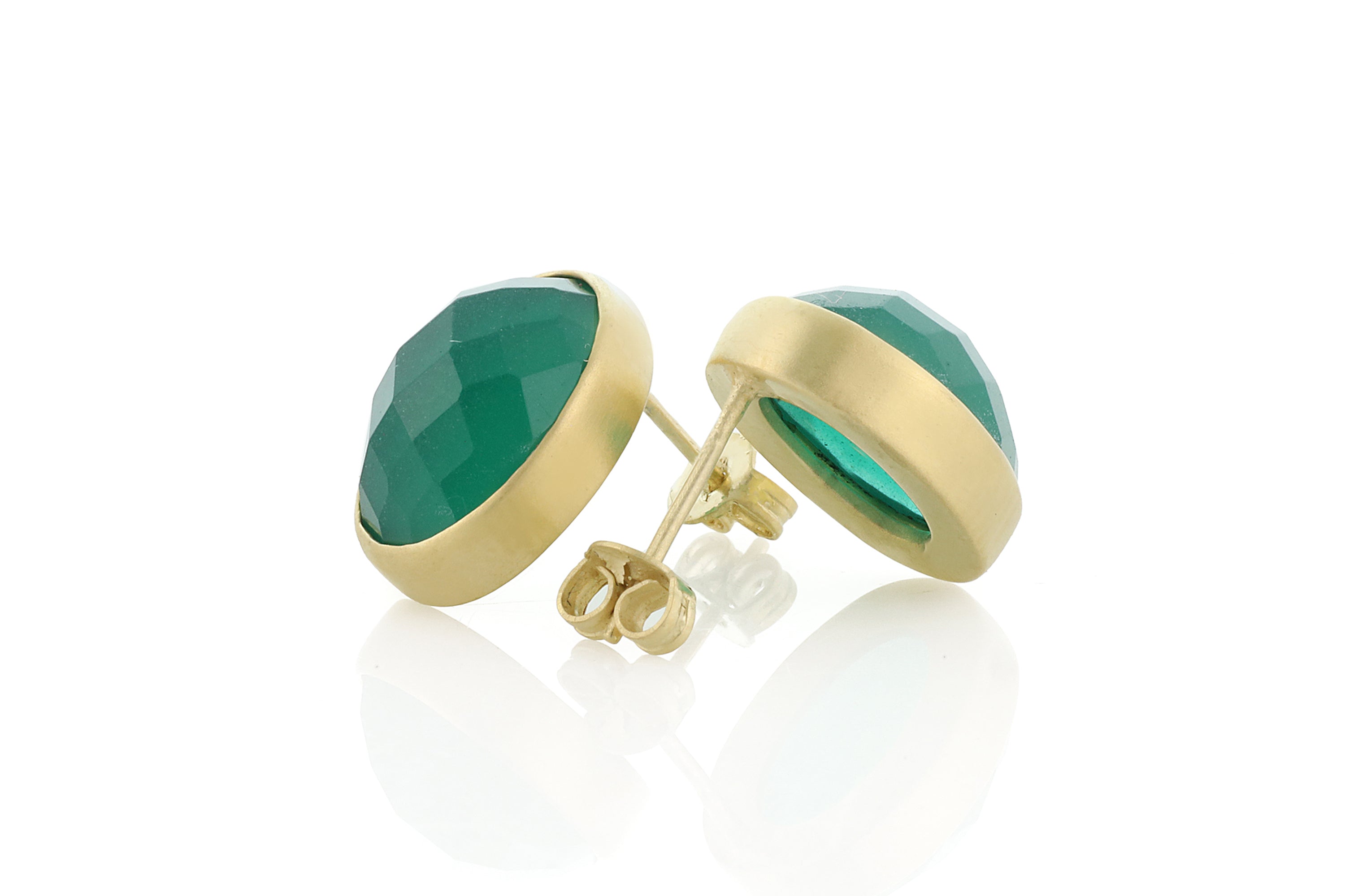 Green Onyx Oval Bezel Set Gold Earrings Earrings Anemone Limited