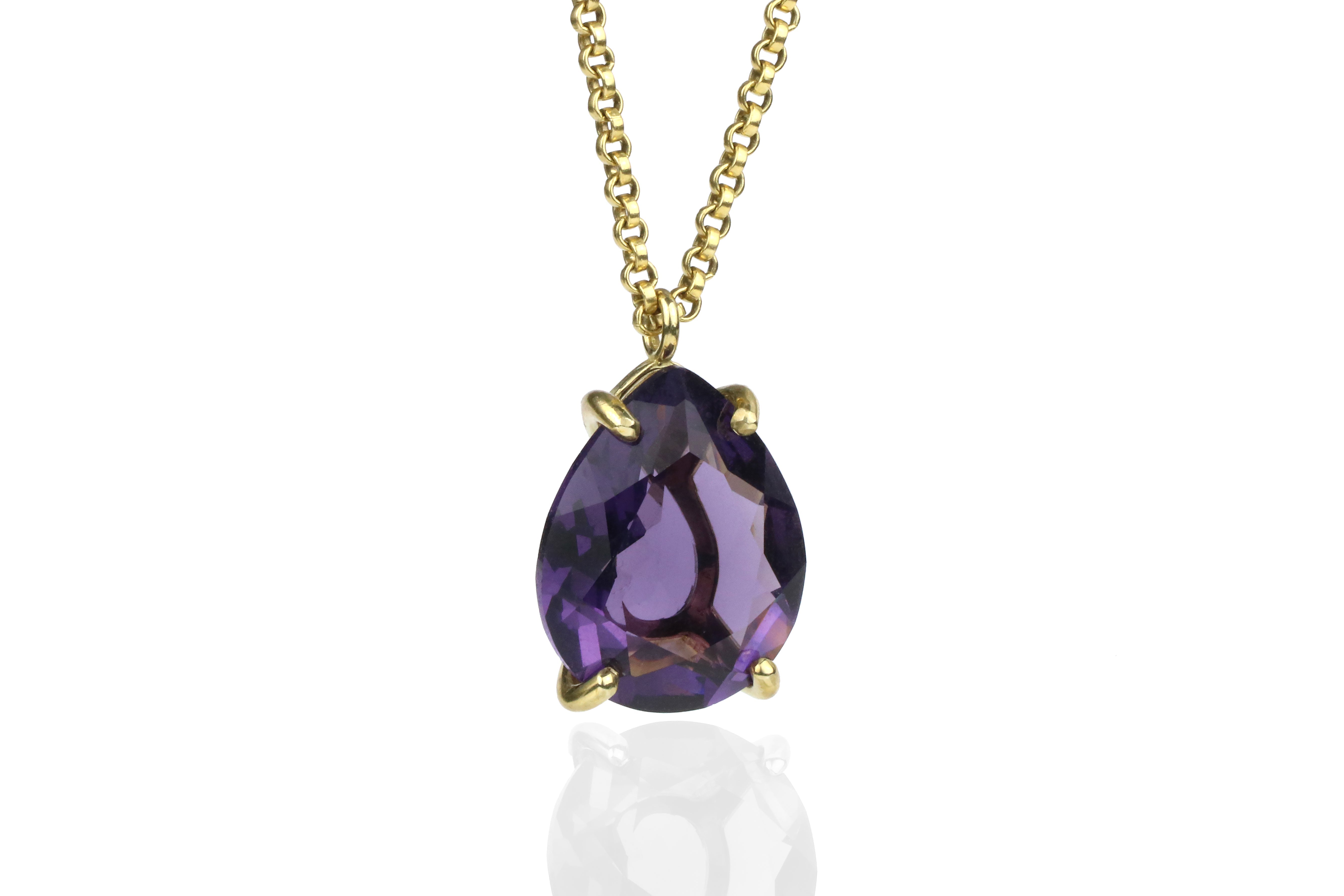 Pear Amethyst Gold Pendant Necklace necklaces Anemone Jewelry