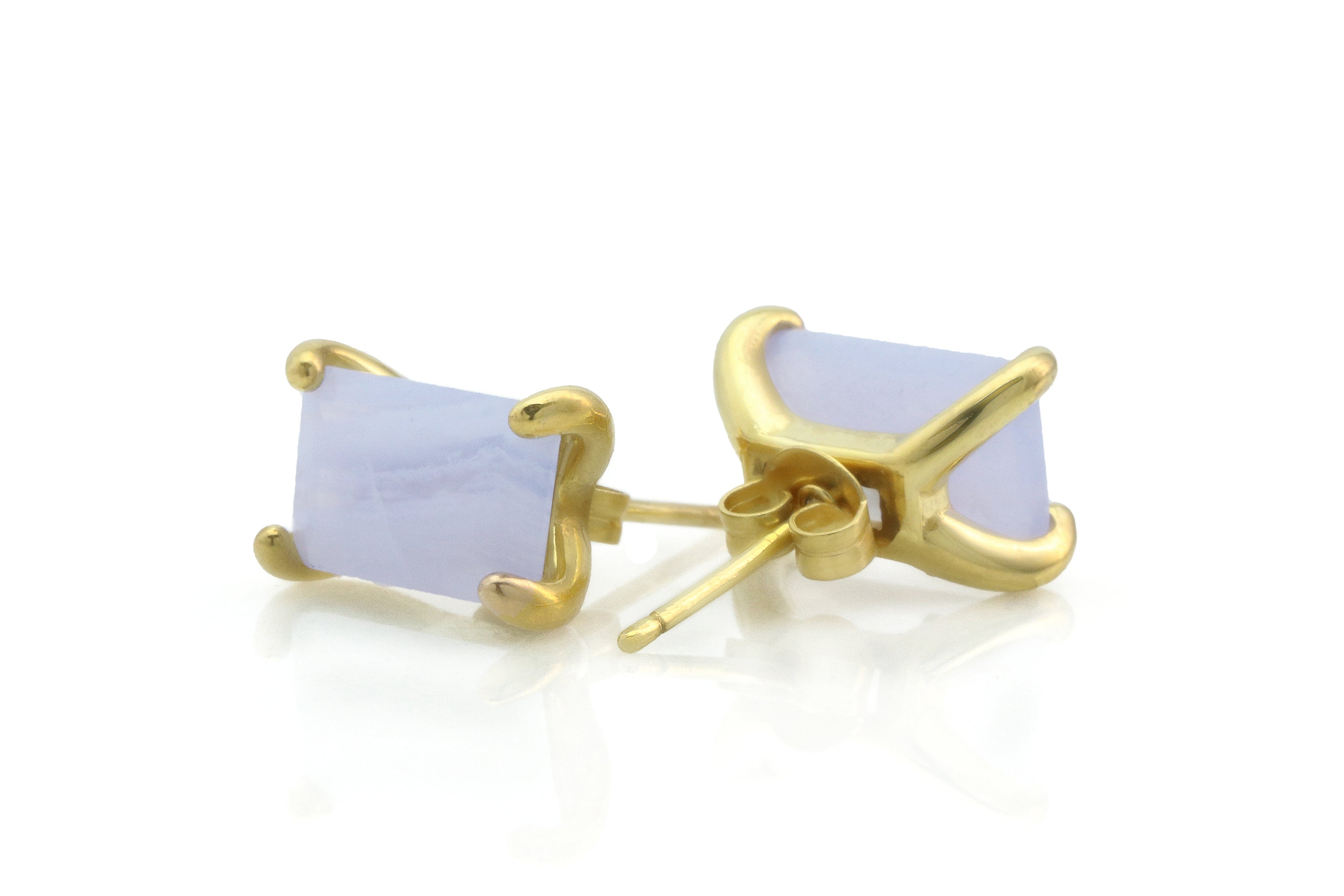 Blue Lace Agate Stud Earrings in Gold Earrings Anemone Unique