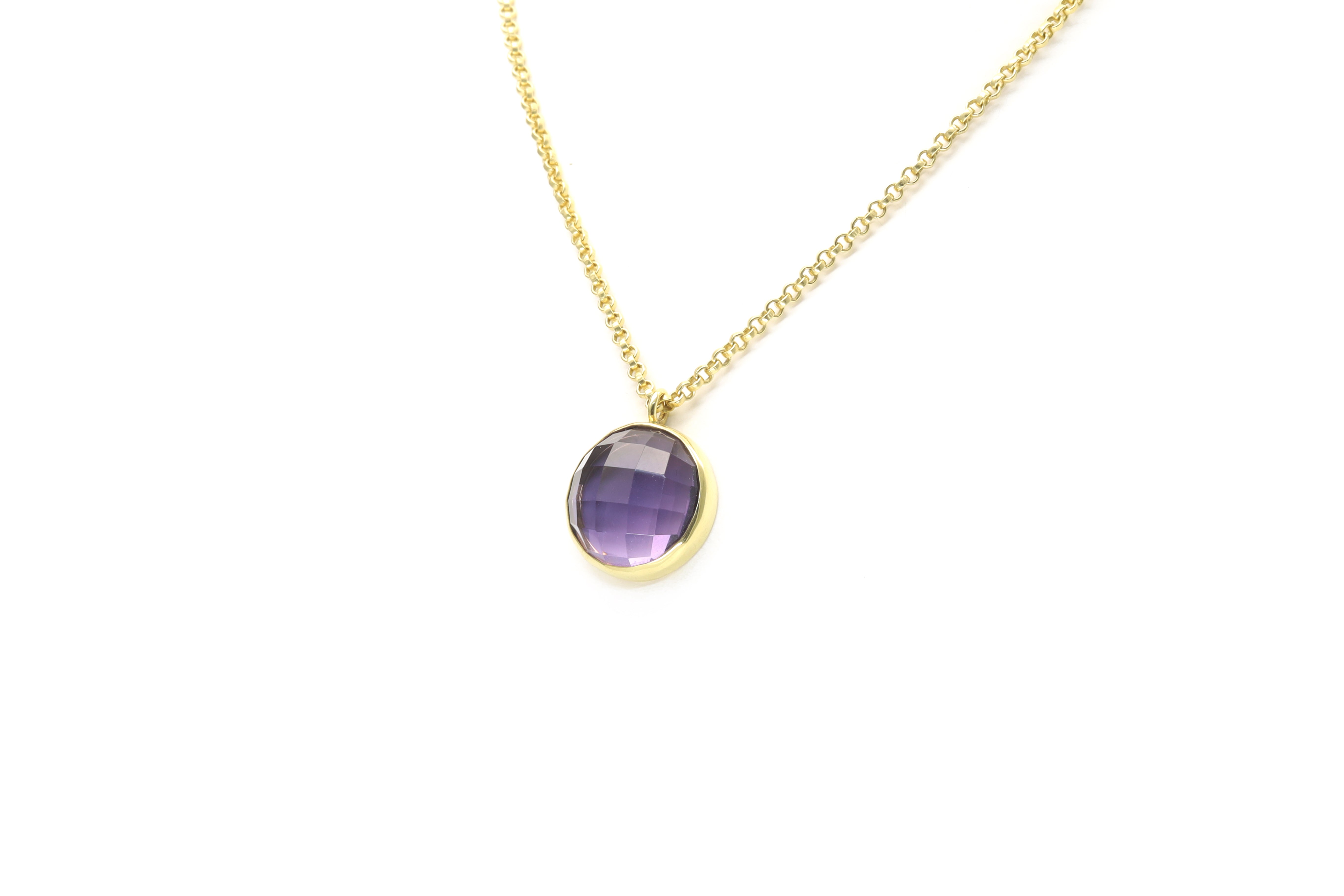 14k Gold Purple Amethyst Bezel Set Gemstone Necklace necklaces Anemone Limited
