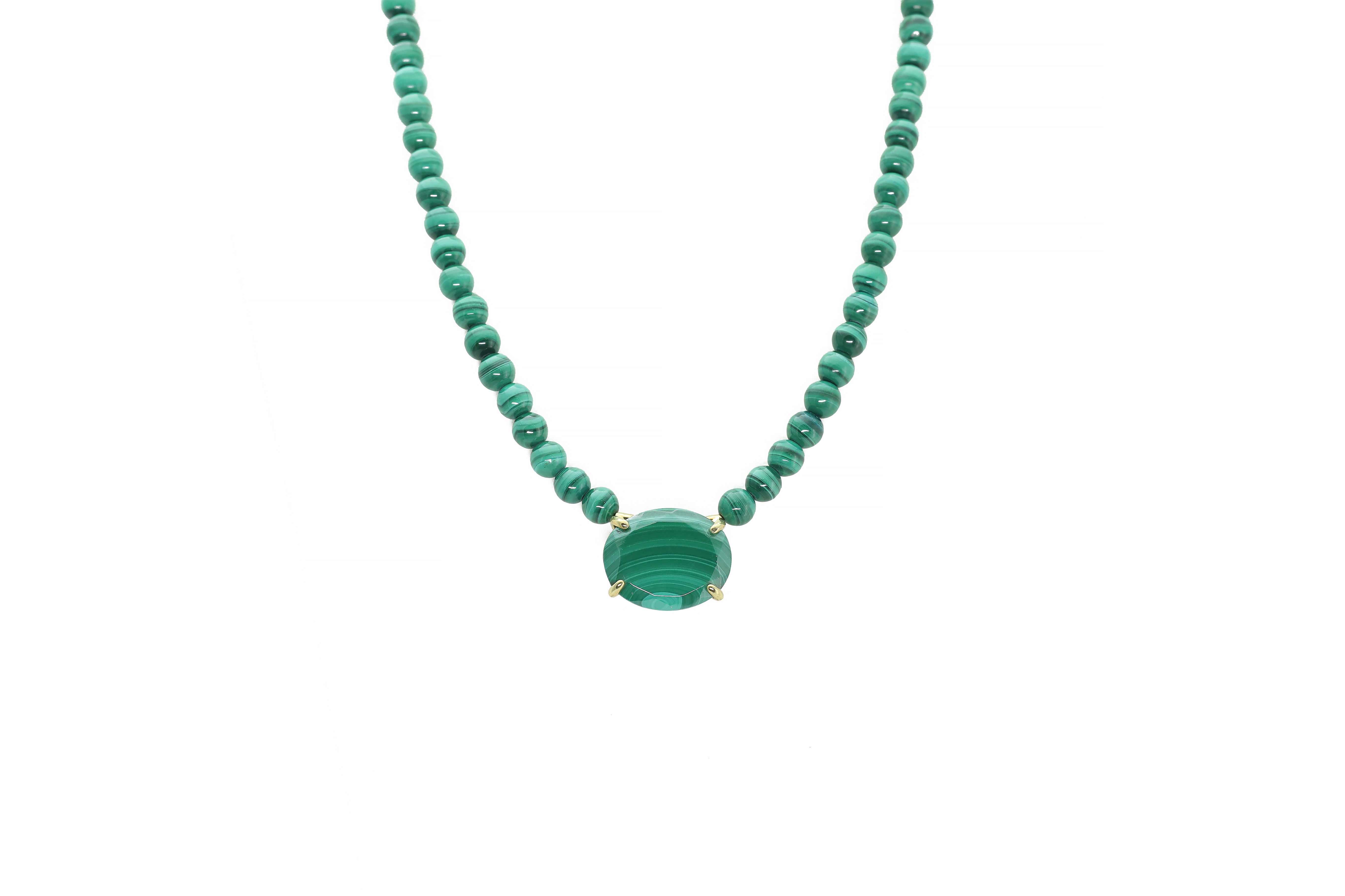 Beaded Malachite Gemstone Gold Necklace necklaces Anemone Jewelry