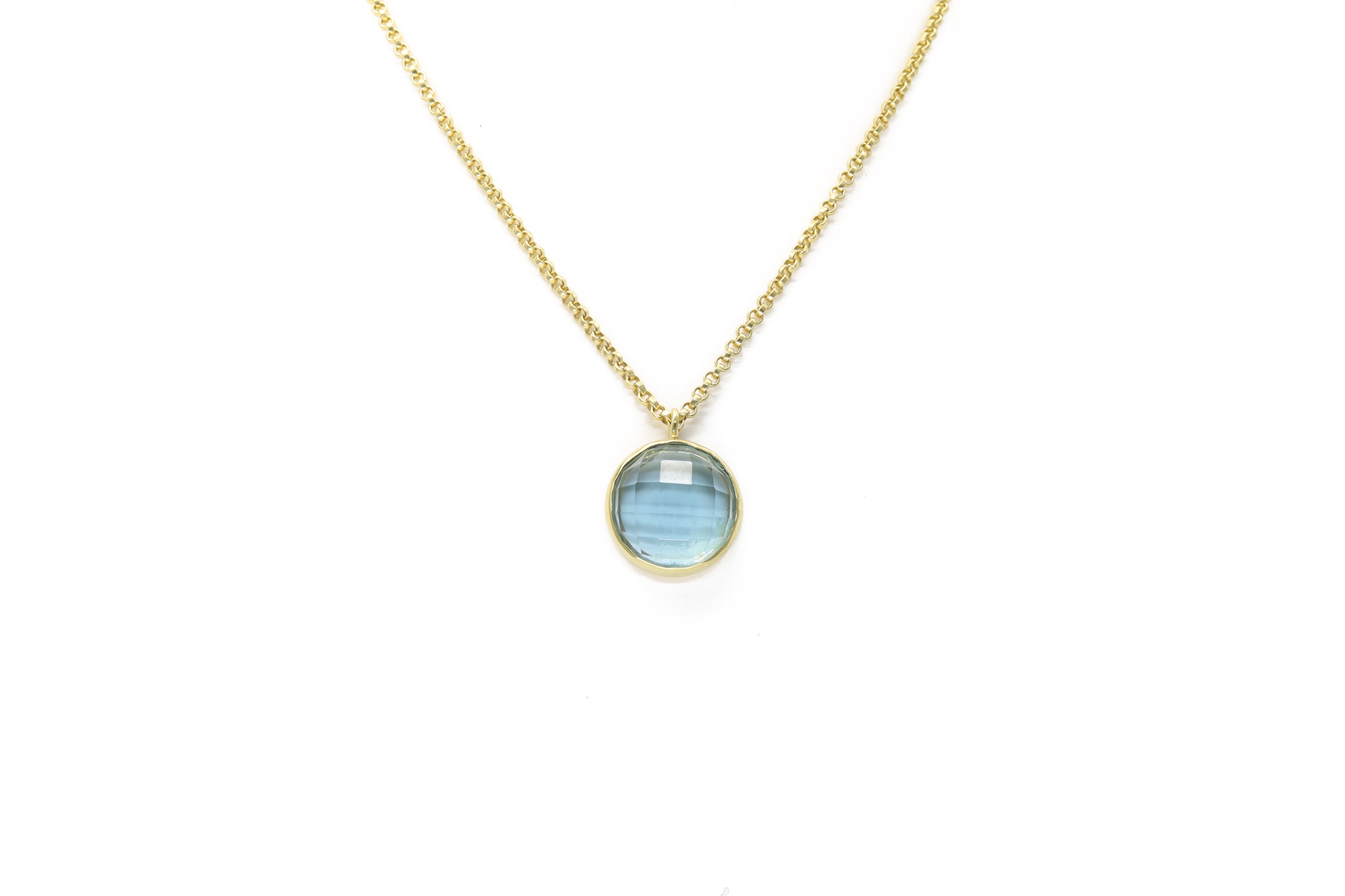Blue Topaz Round Bezel Pendant Necklace in Gold necklaces Anemone Limited