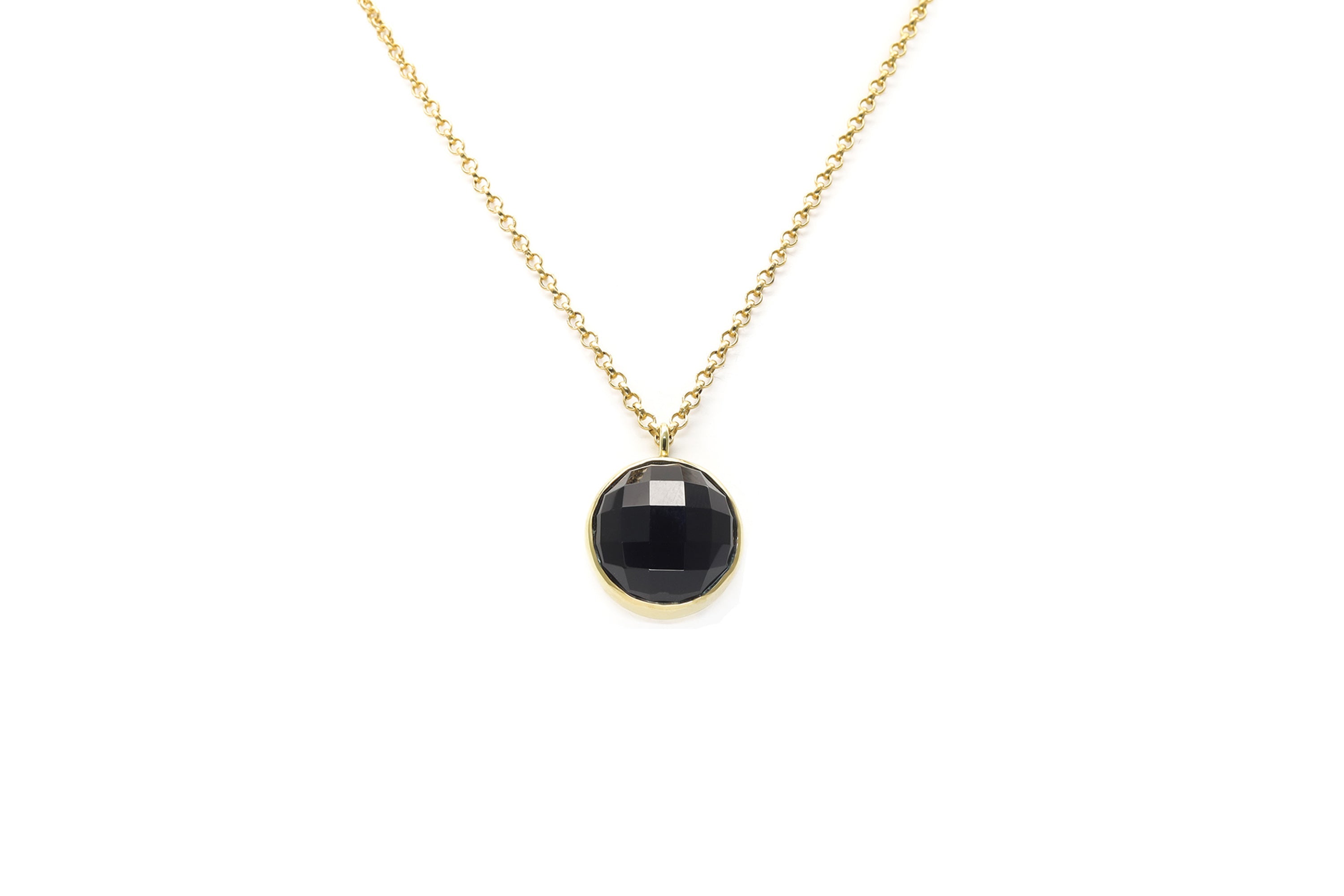 Black Onyx Semiprecious Long Gold Pendant Necklace necklaces Anemone Limited