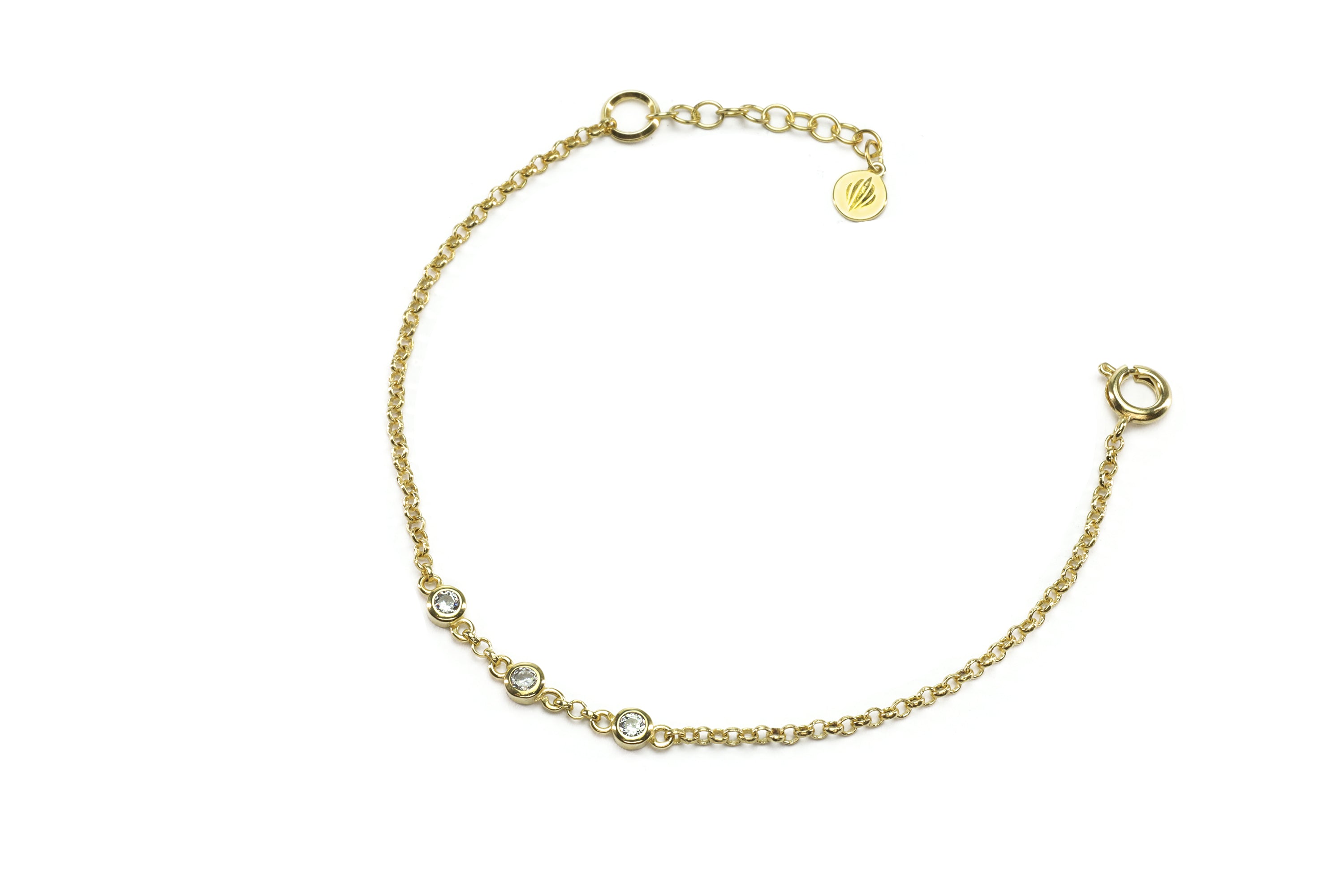 Minimalist 14k Gold Chain Bracelet with Three Cubic Zirconia Stones Bracelets Anemone Unique