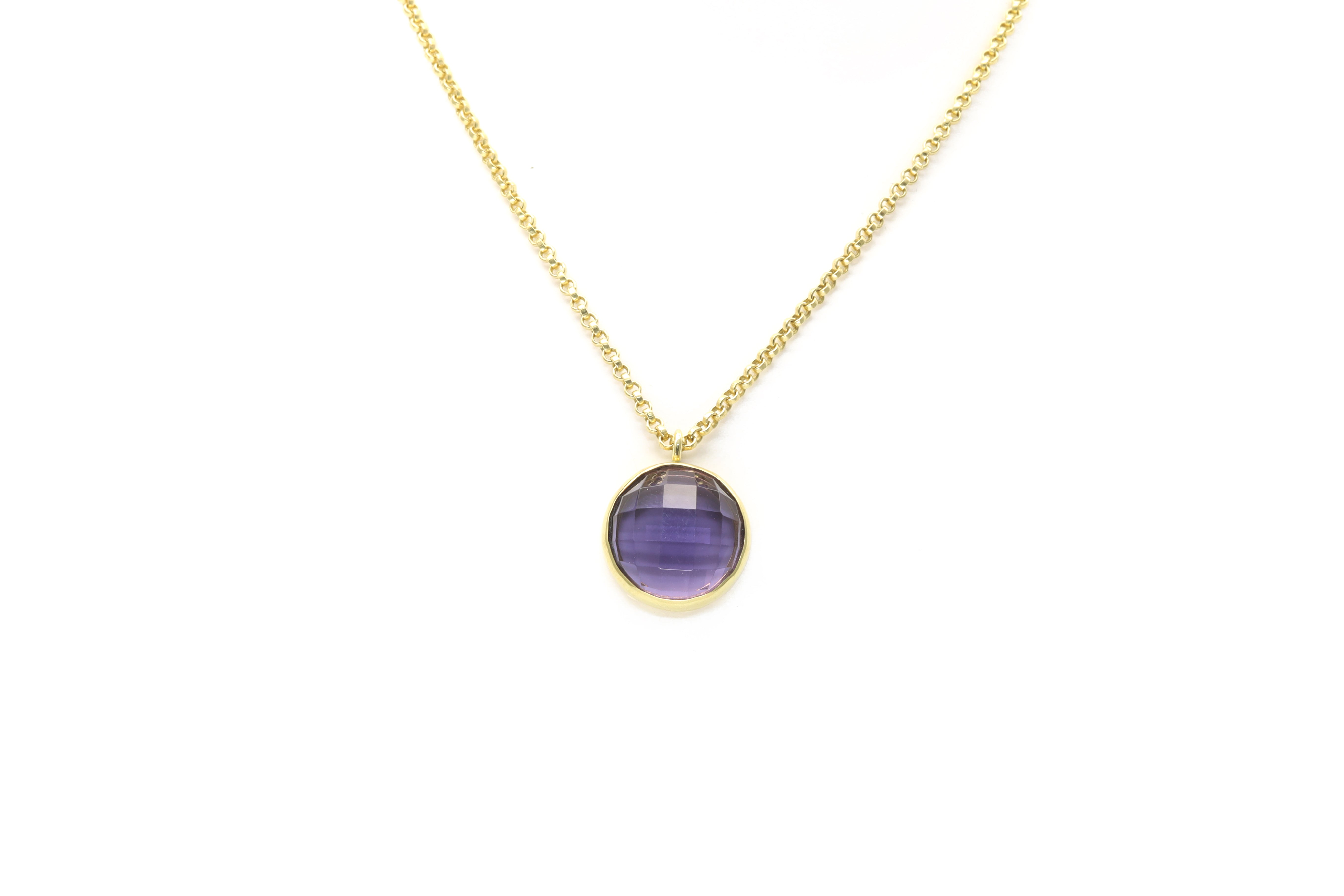 14k Gold Purple Amethyst Bezel Set Gemstone Necklace necklaces Anemone Limited