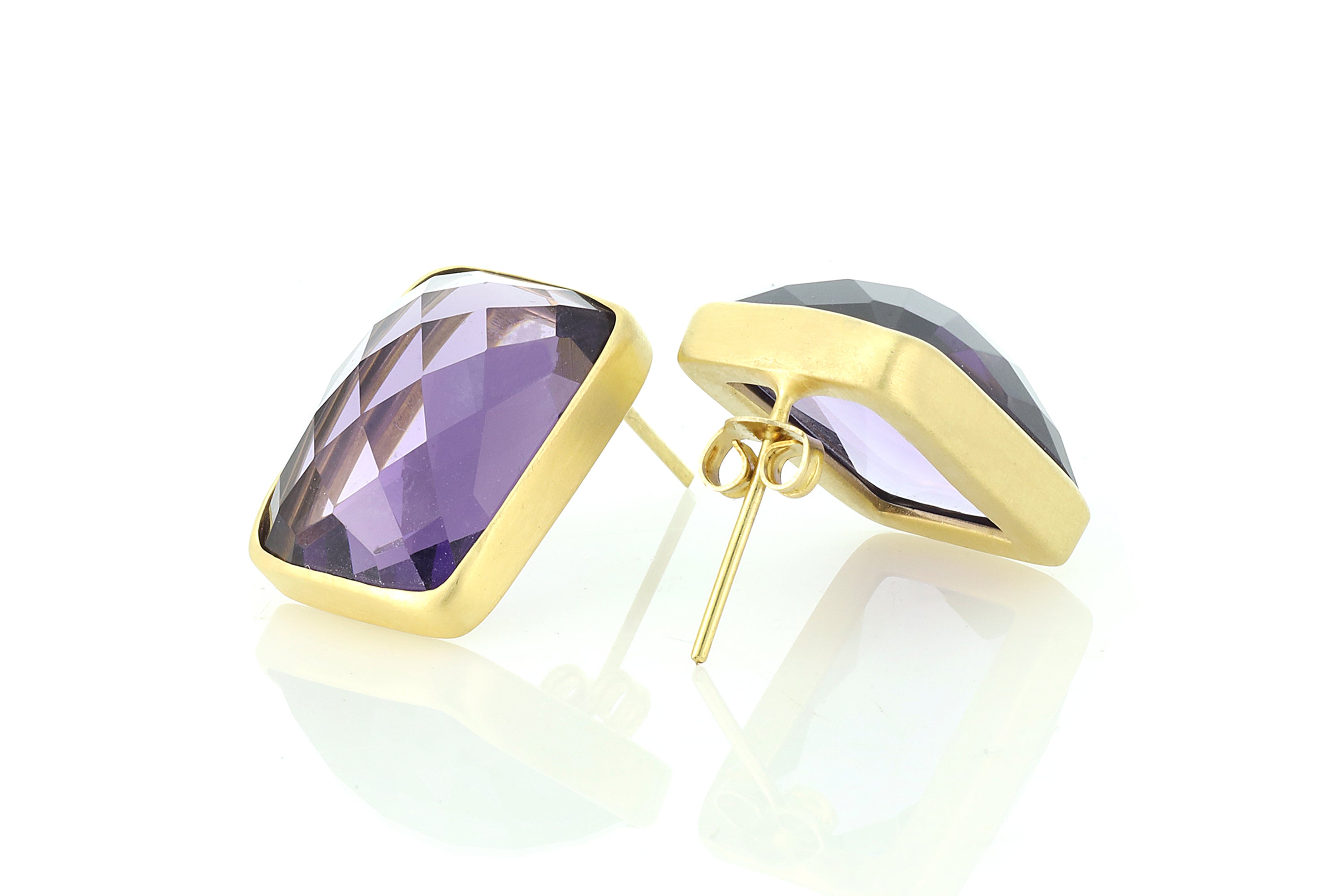 Gold Filled Rectangle Amethyst Stud Earrings Earrings Anemone Limited