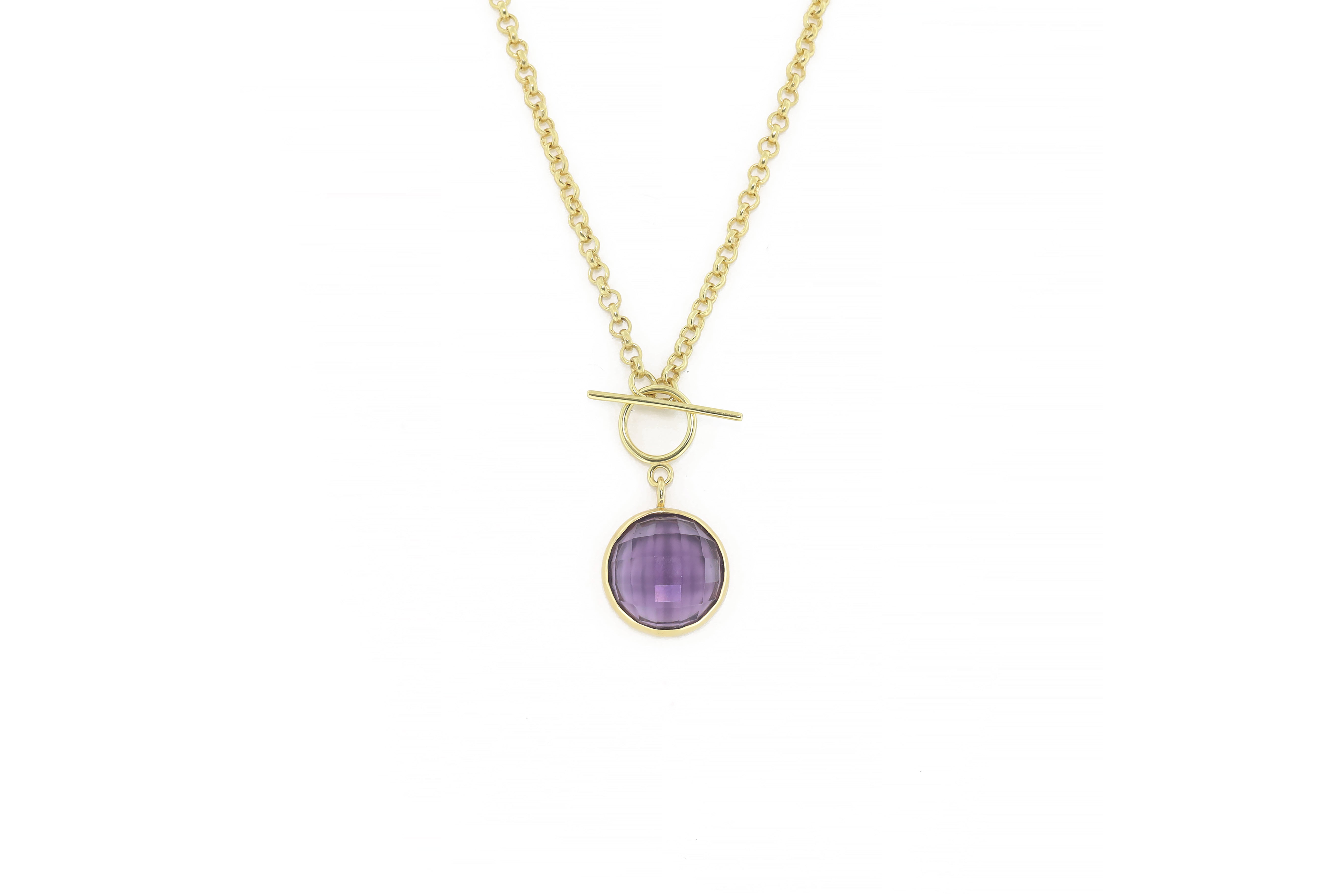 Toggle Clasp Necklace with Round Bezel Set Amethyst Pendant necklaces Anemone Limited