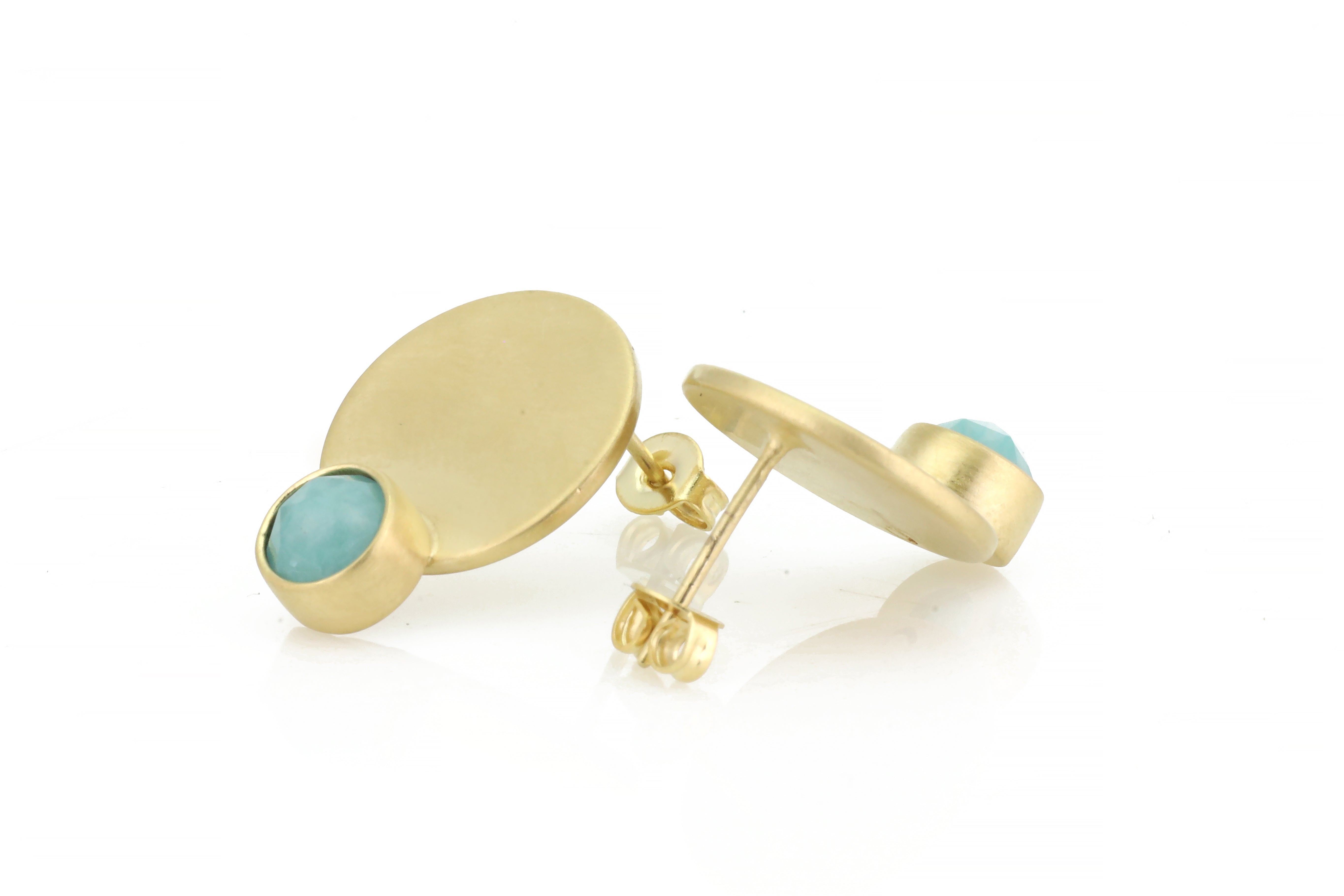 Gold Amazonite Bezel Set Gold Stud Earrings Earrings Anemone Limited