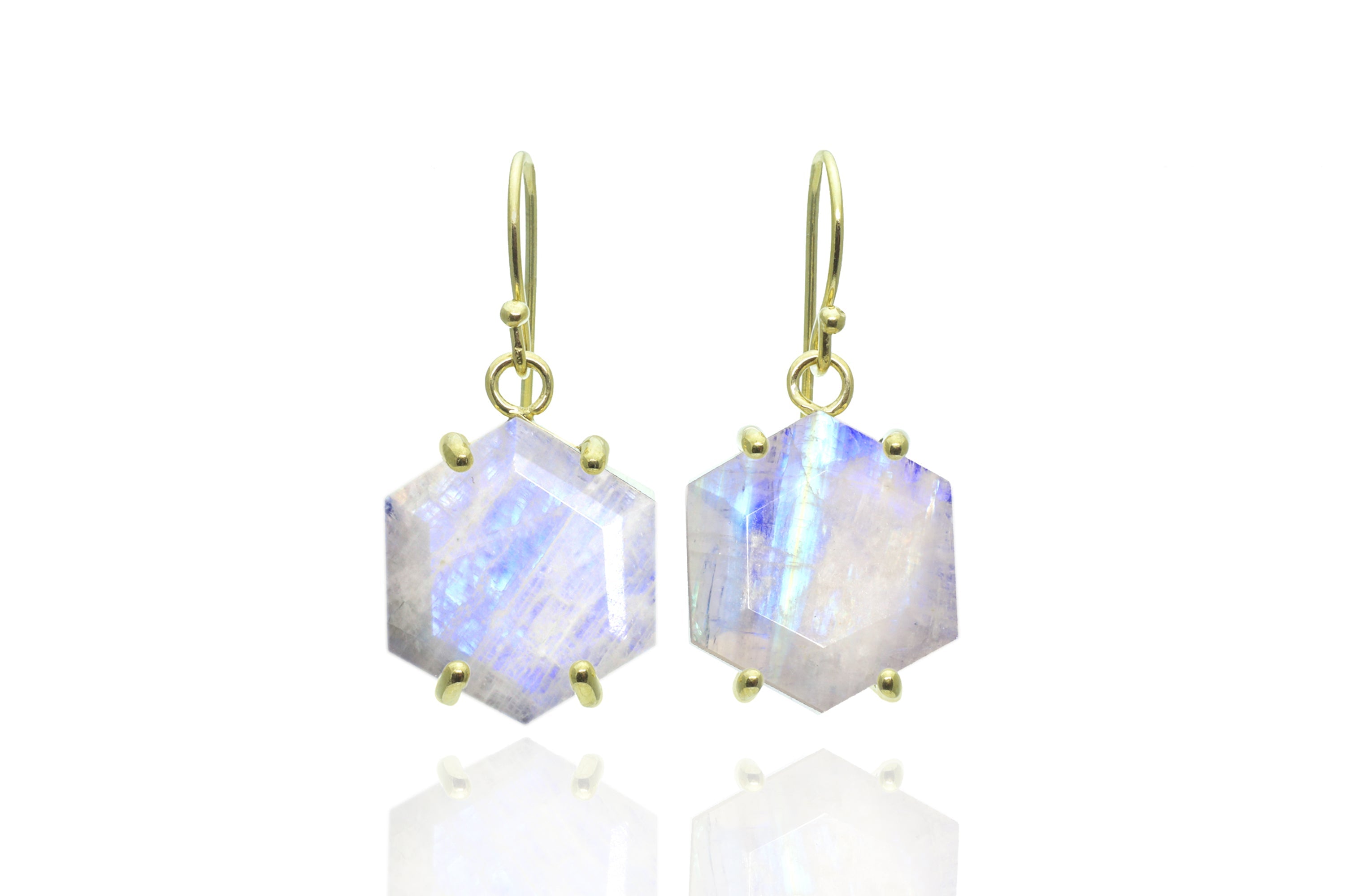 Silver Rainbow Moonstone Hexagonal Earrings Earrings Anemone Jewelry