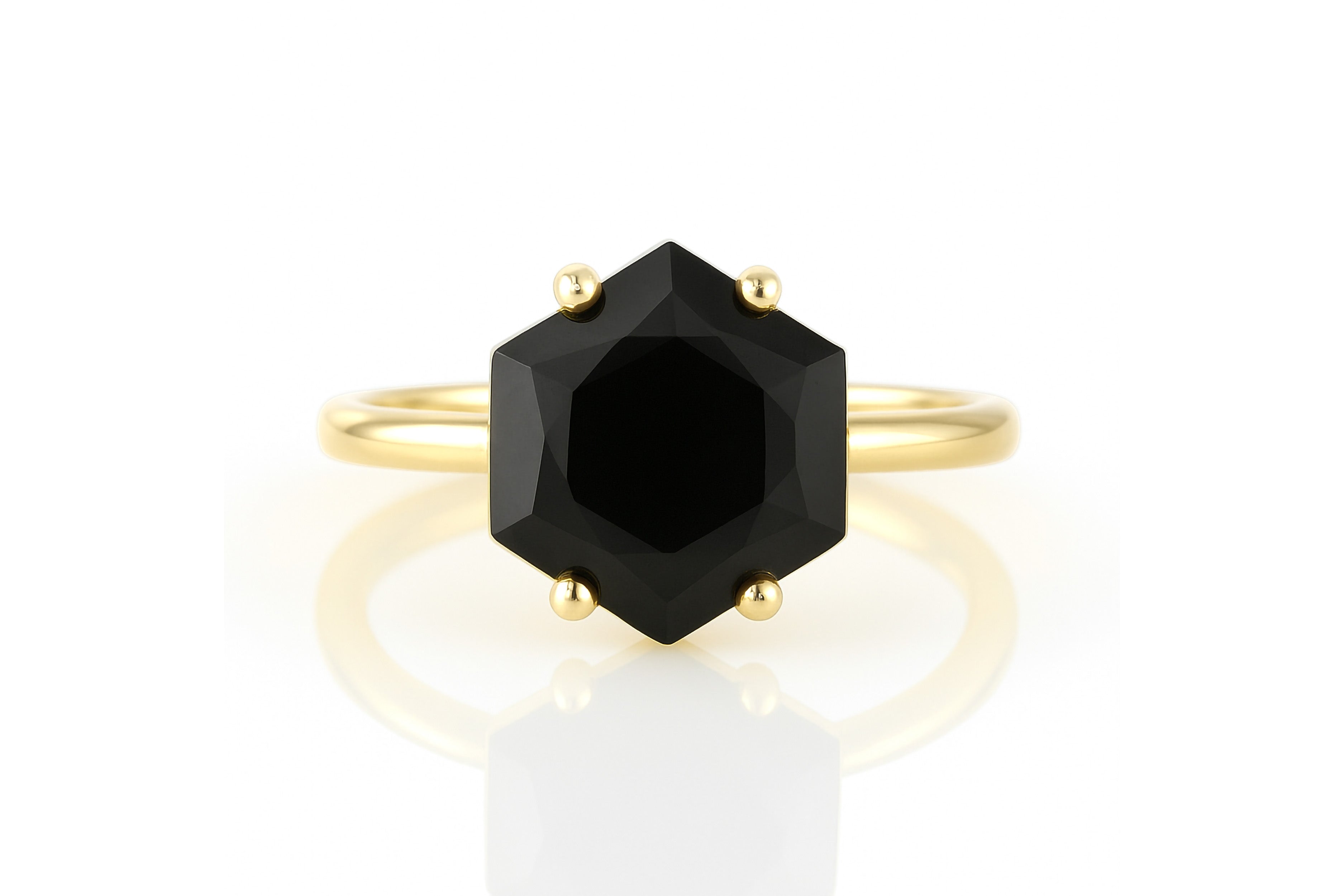 Black Onyx Hexagonal Silver Ring Rings Anemone Unique