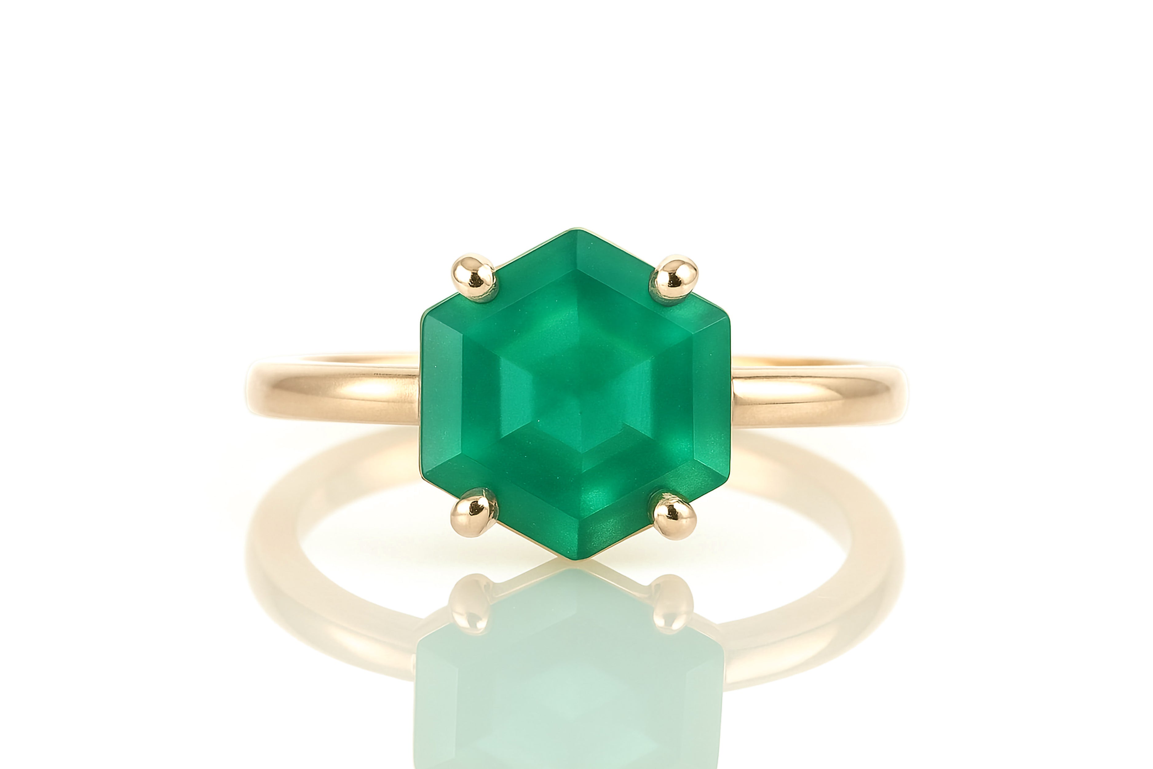 Green Onyx Gold Filled Ring Rings Anemone Unique