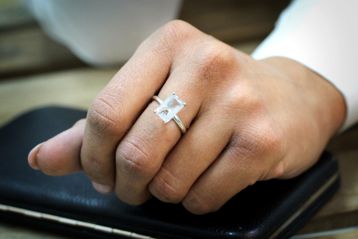 Gem Ring - 925 Sterling Silver with Crystal Quartz - Artisan and Elegant Stacking Rings, April Birthstone Rings, Engagement Rings for Women Rings Anemone Unique