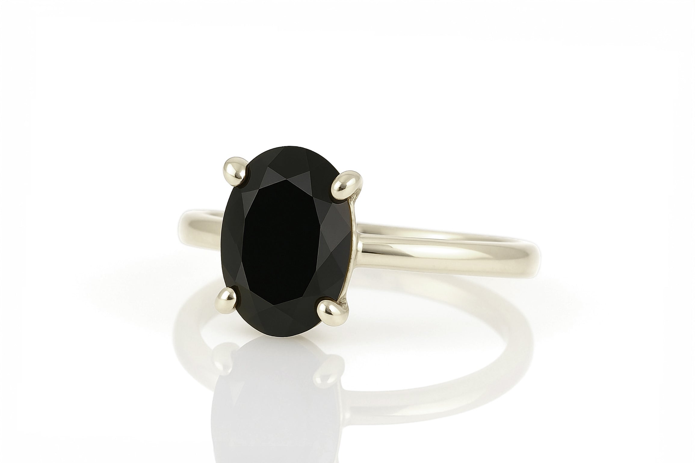 Delicate Oval Black Onyx Ring in 14k Gold Rings Anemone Unique