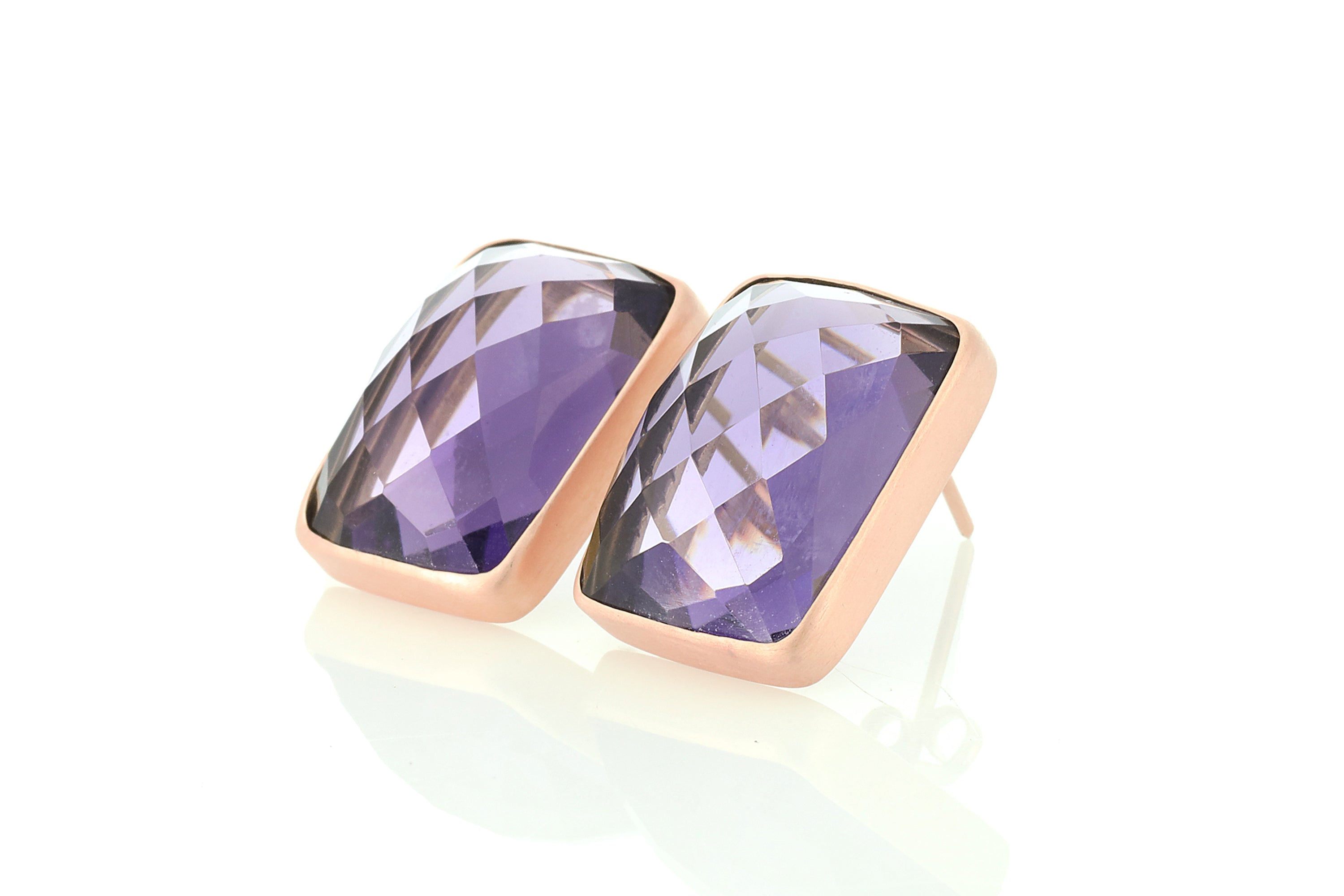 Gold Filled Rectangle Amethyst Stud Earrings Earrings Anemone Limited