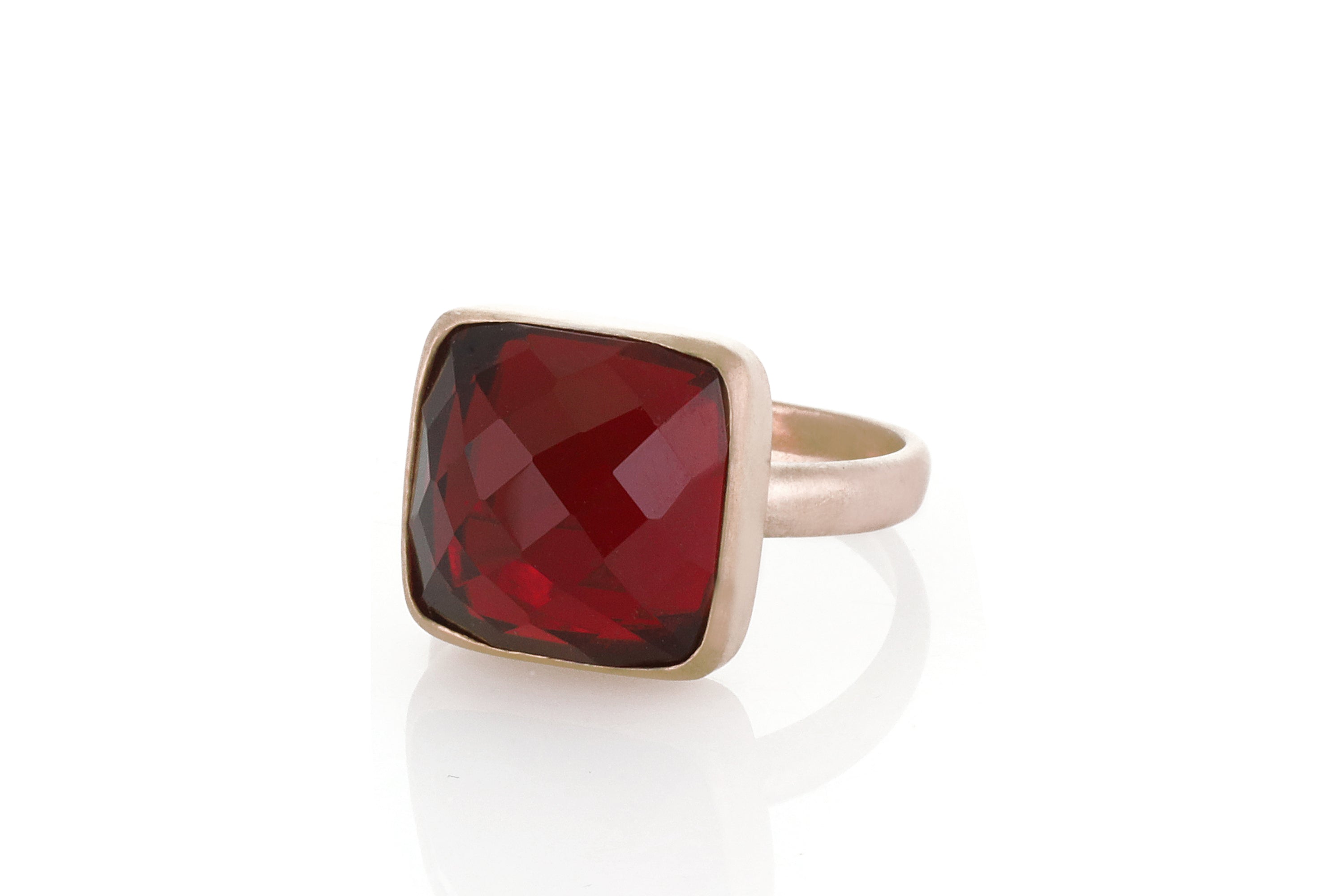 Square Faceted Garnet Bezel Set Gold Ring Rings Anemone Limited