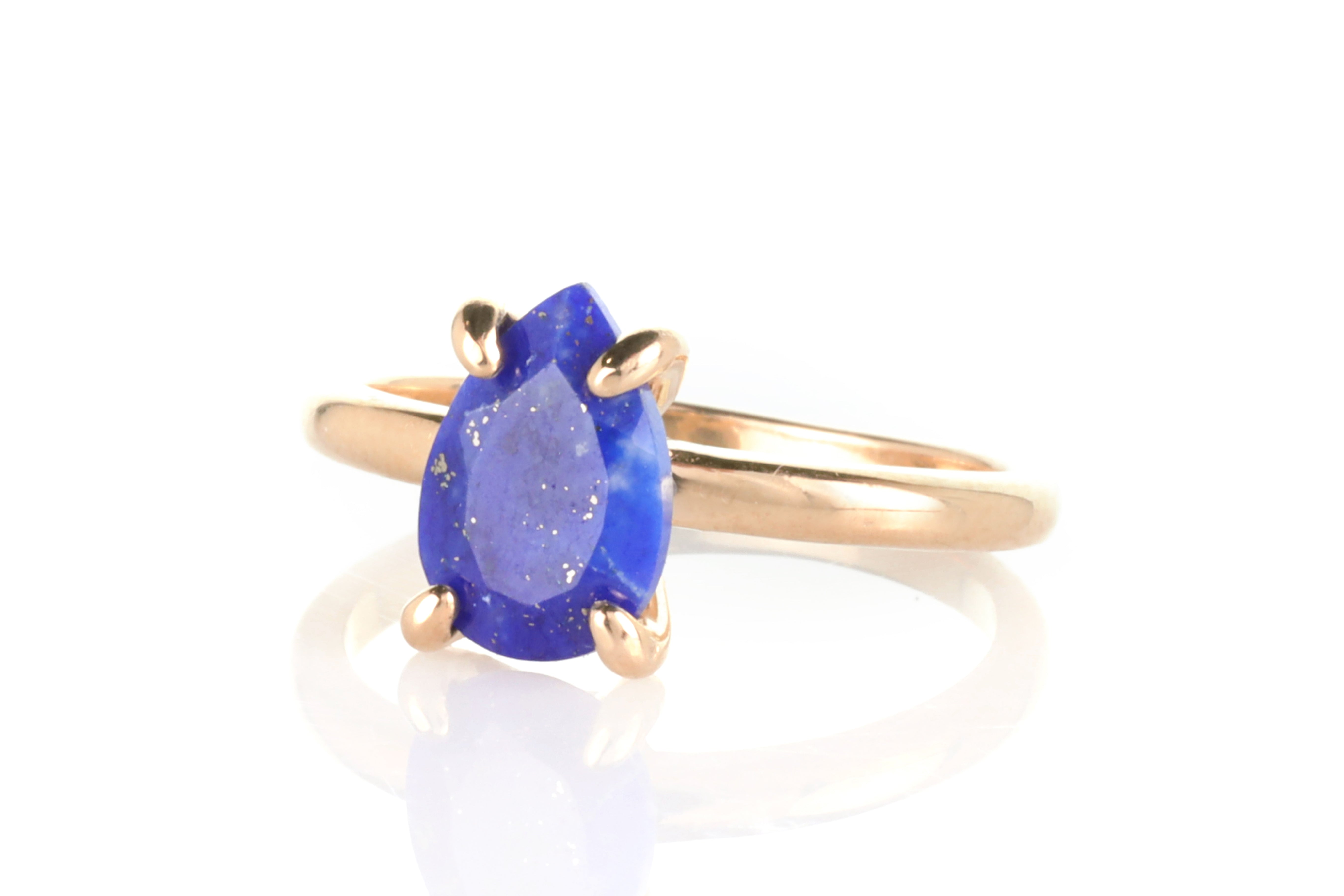 Pear Lapis Lazuli Ring in 14k Rose Gold Rings Anemone Jewelry