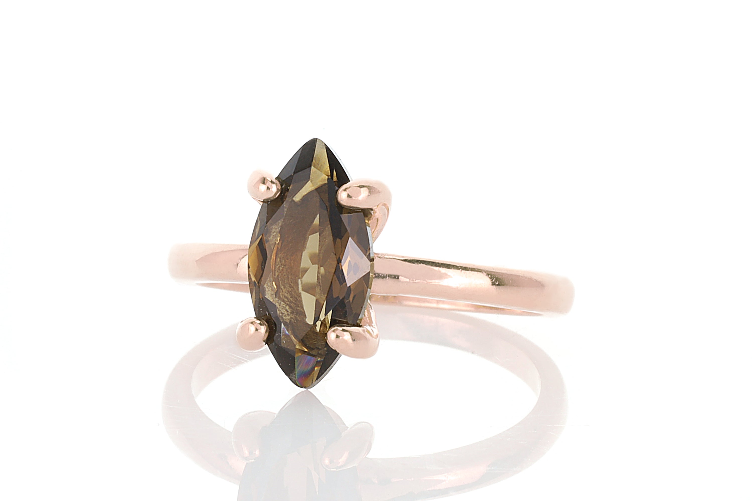 Gold Smoky Quartz Ring in Simple Prongs Rings Anemone Unique