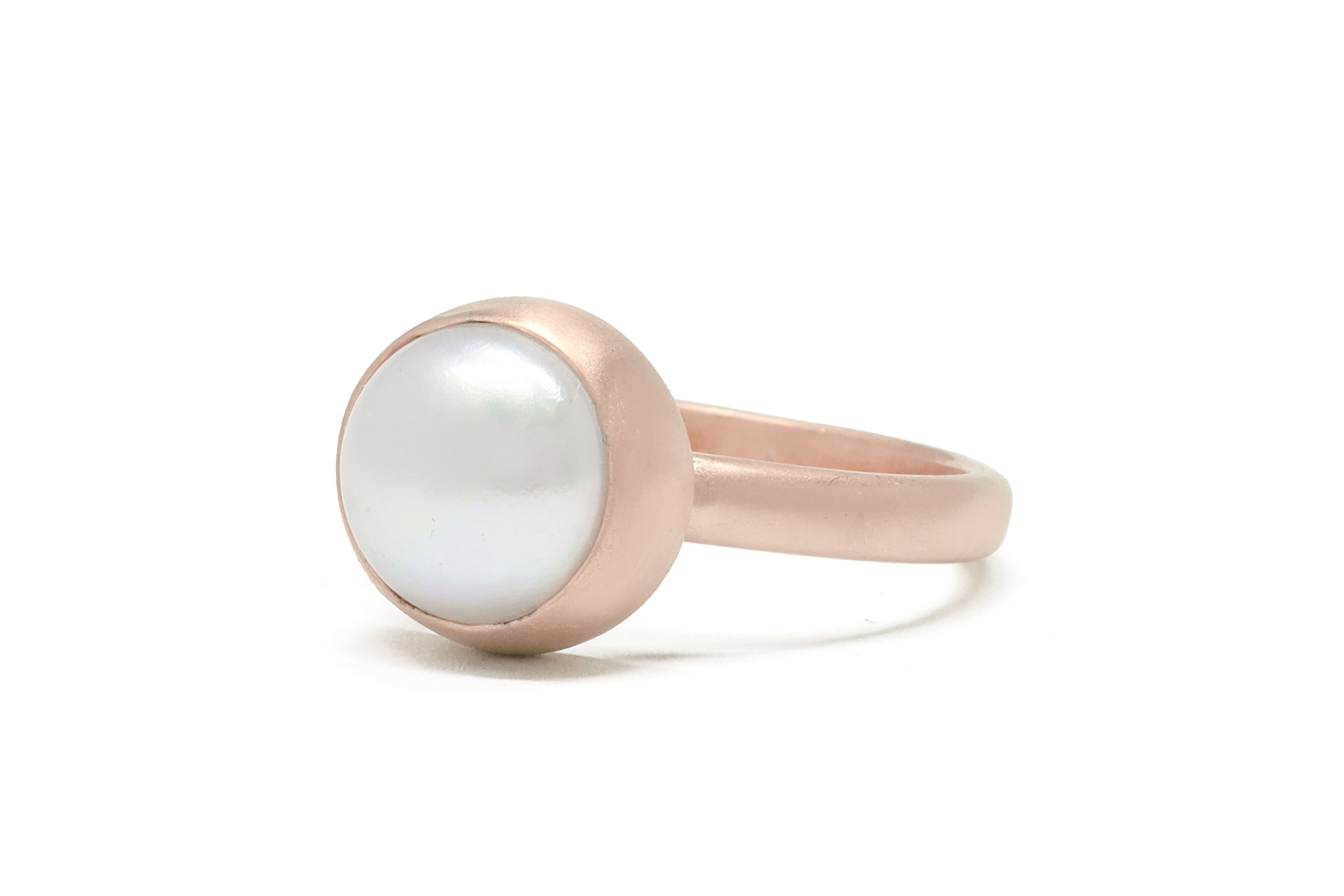 Rose Gold Bezel Set White Freshwater Pearl Ring Rings Anemone Limited