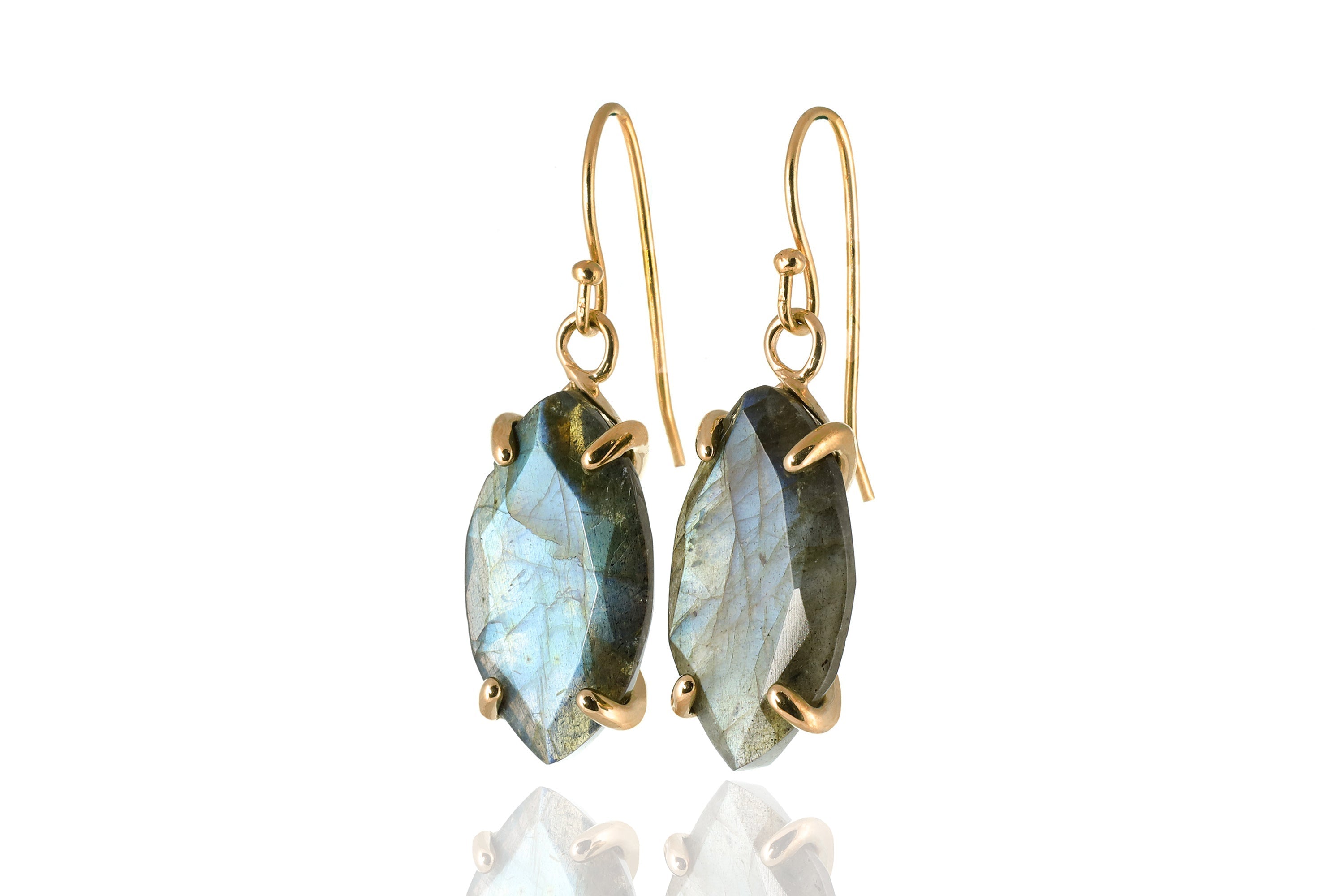 Marquise Style Labradorite Silver Dangle Earrings Earrings Anemone Jewelry