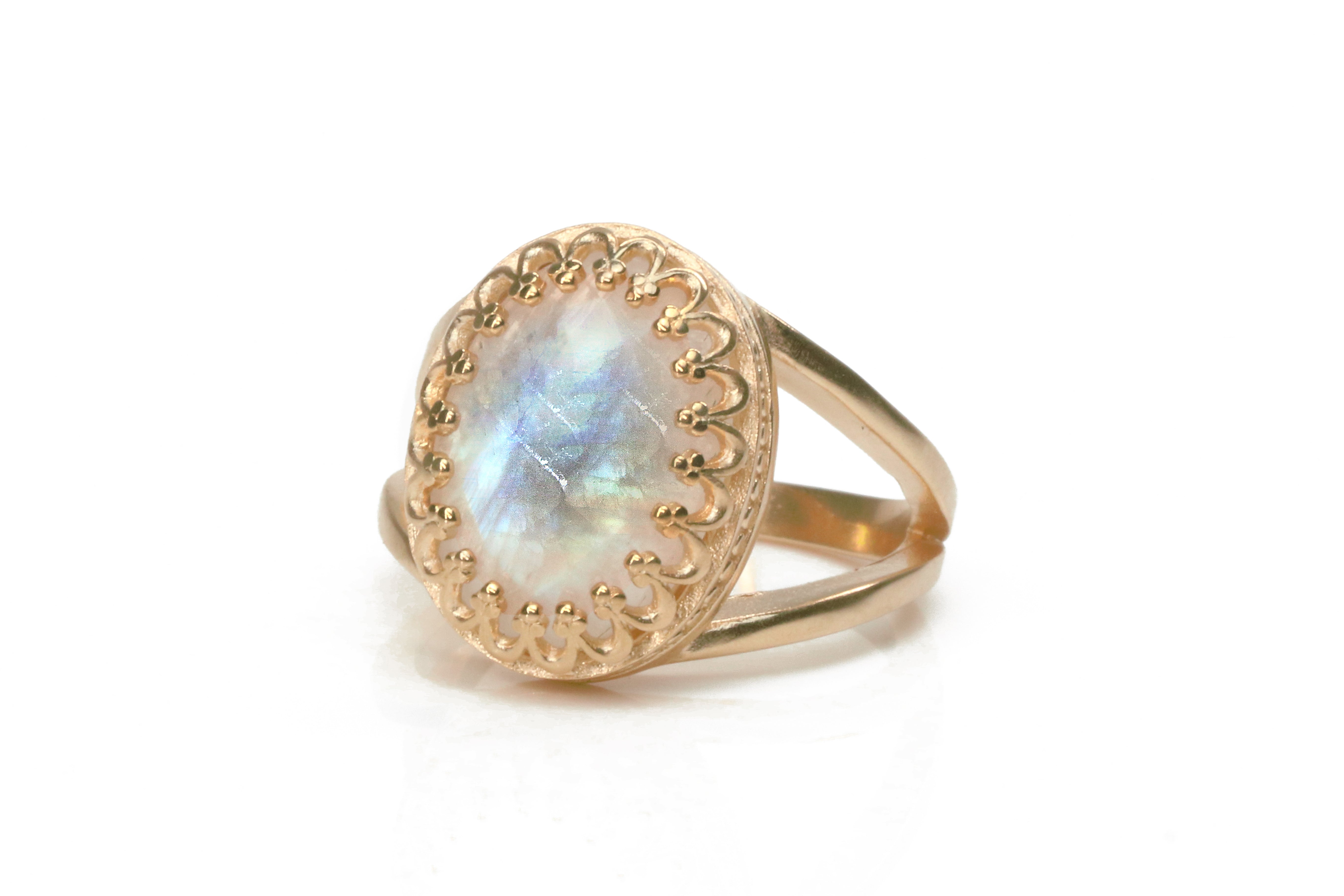 Iridescent Sterling Silver Moonstone Ring Rings Anemone Jewelry