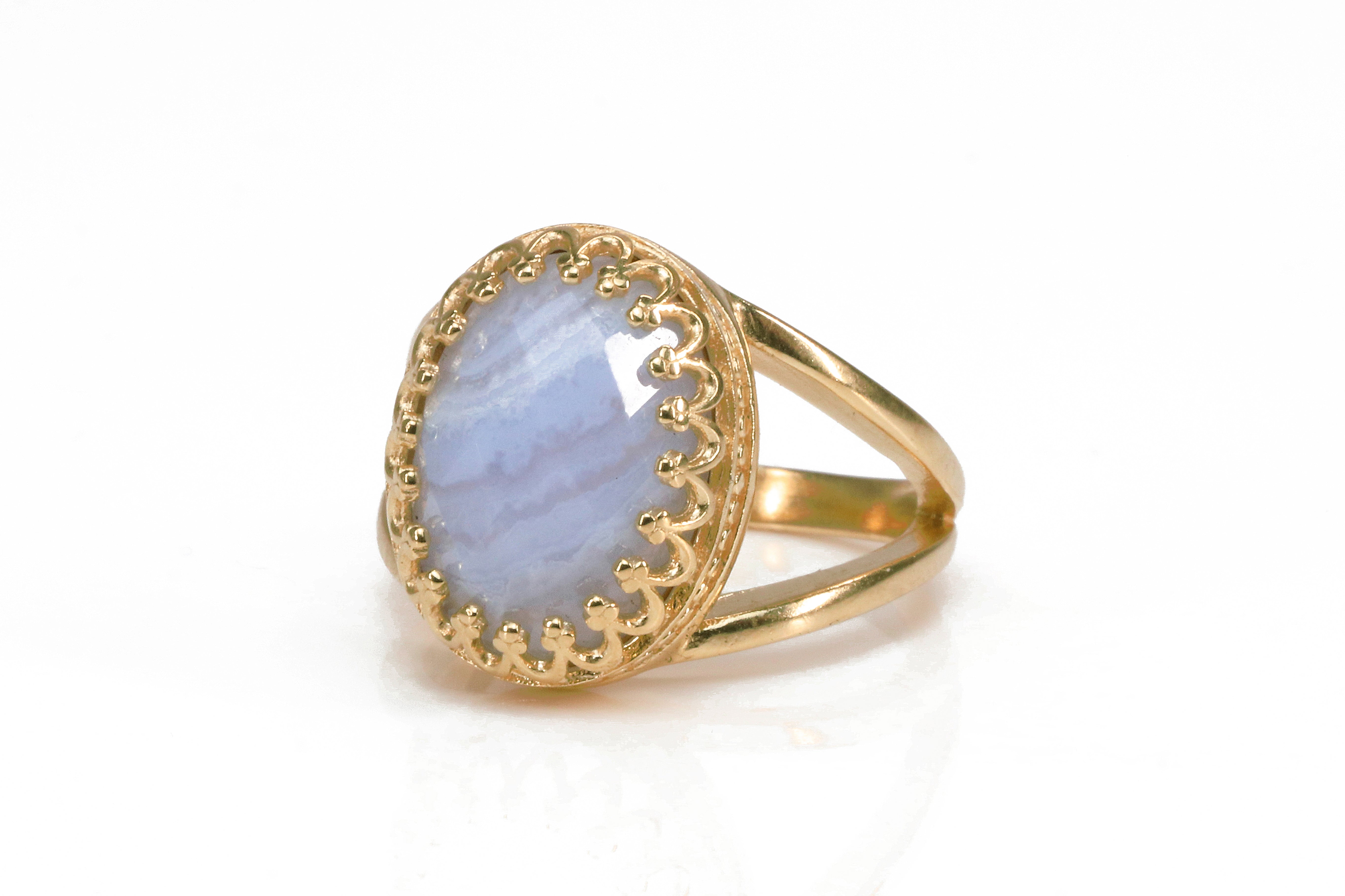 Fancy Oval Lace Agate Ring in Rose Gold Rings Anemone Jewelry