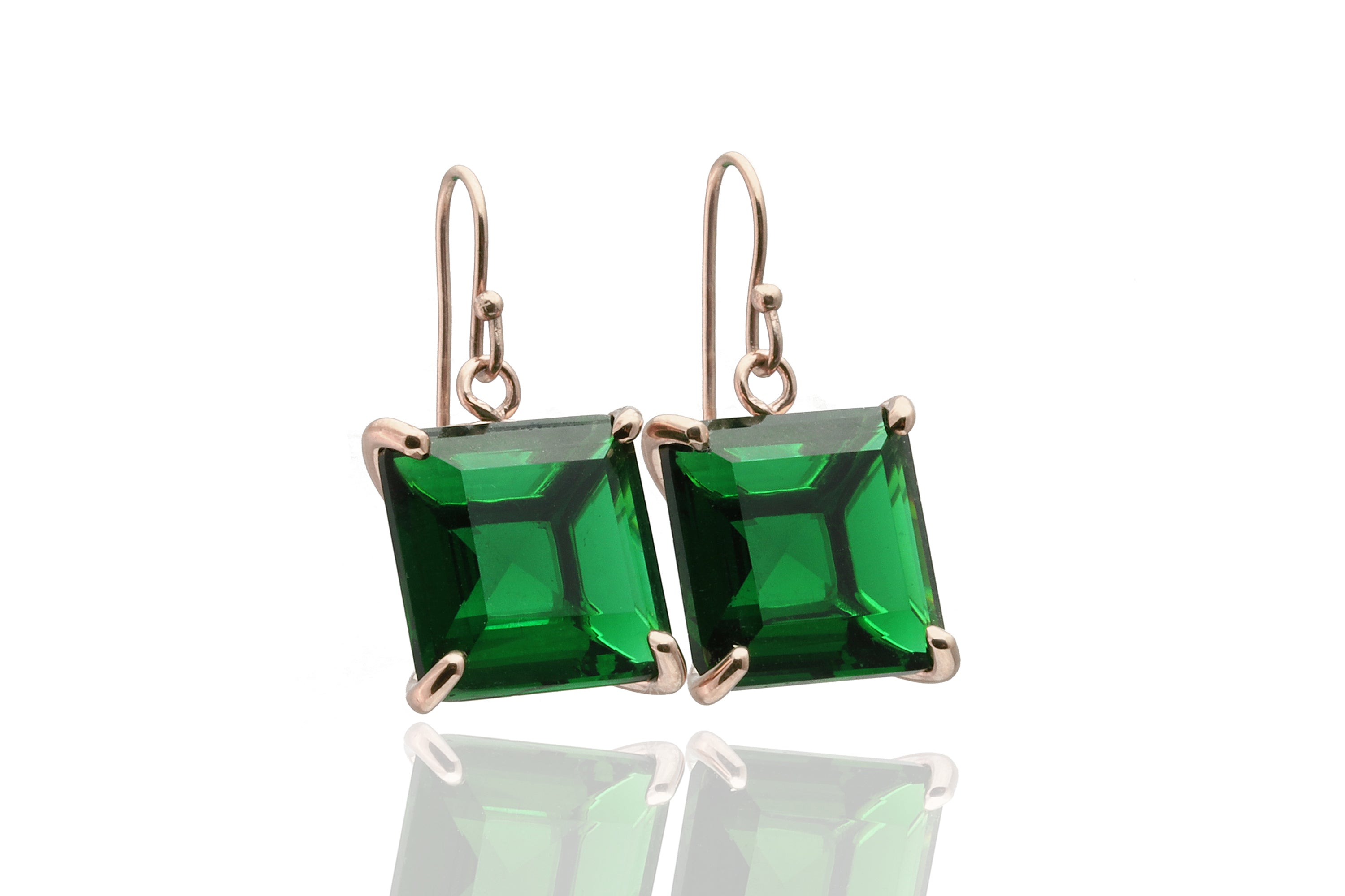 14k Gold Filled Dangle Emerald Square Earrings Earrings Anemone Jewelry