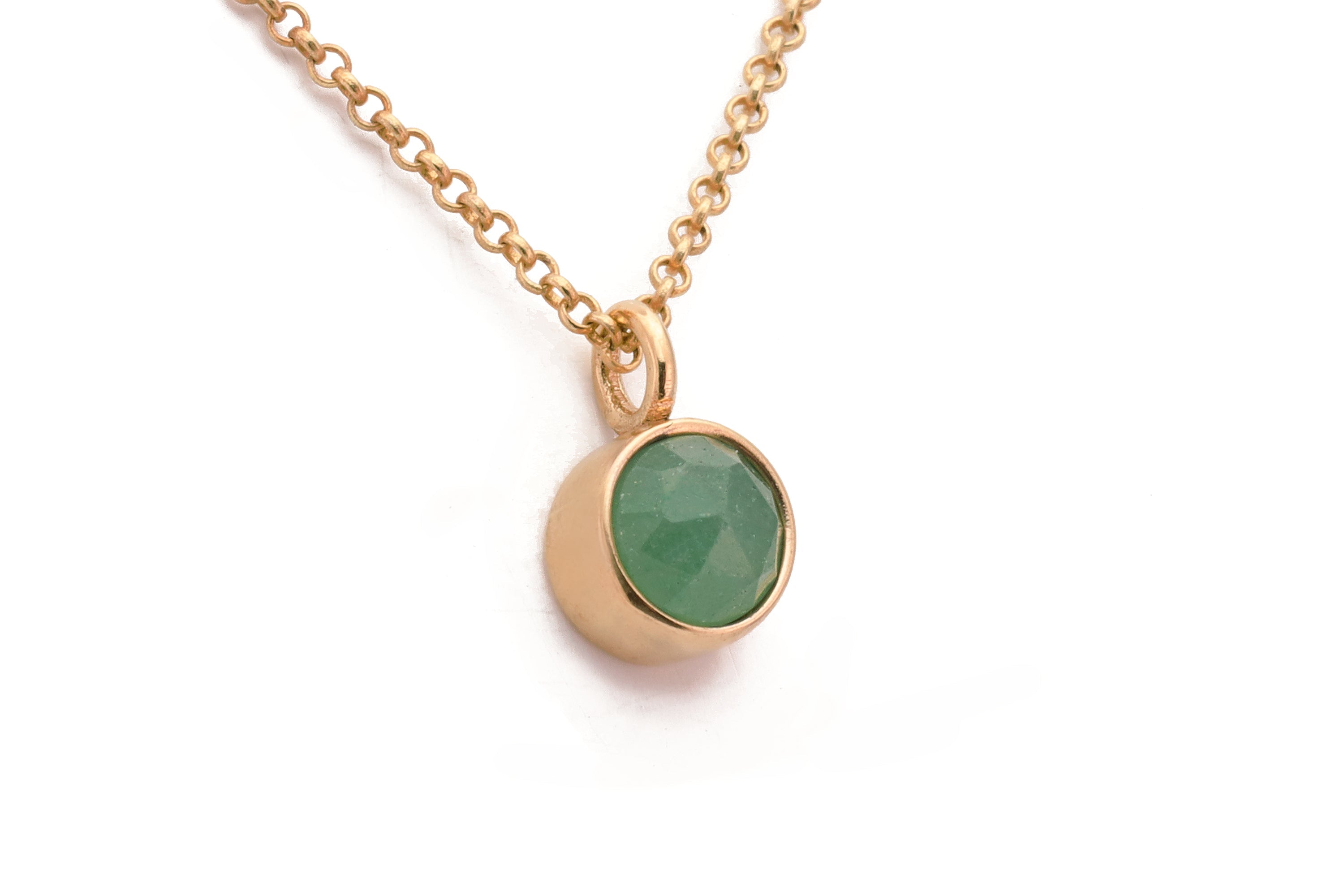 14k Gold Small Bezel Set Green Aventurine Pendant Necklace necklaces Anemone Limited